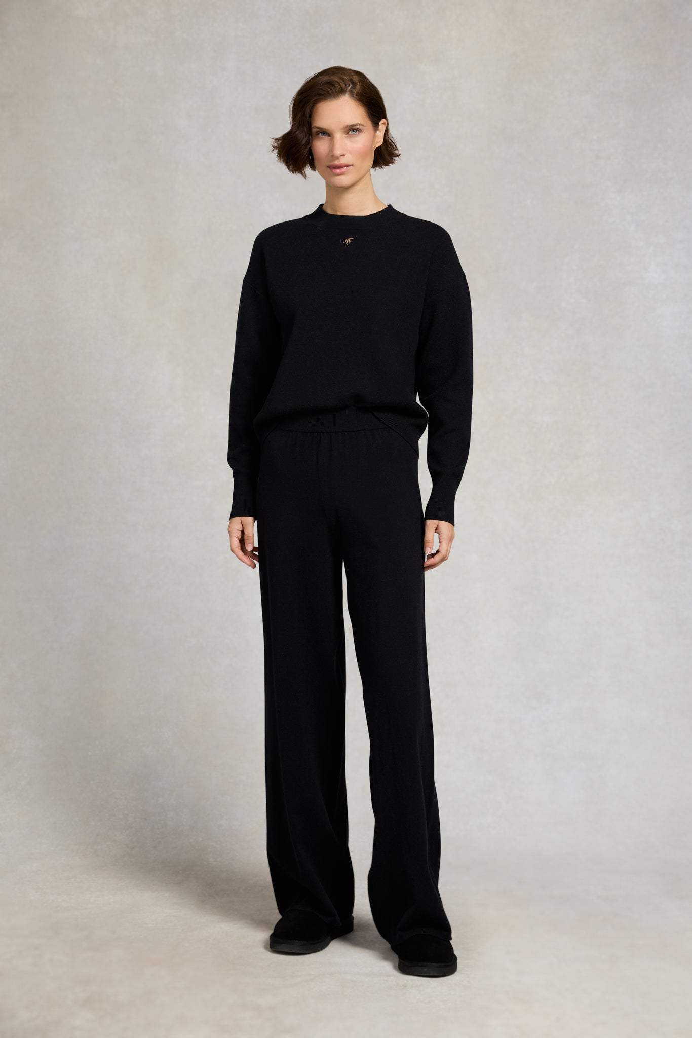 Maria Knitted Wide Leg Pant (Black)