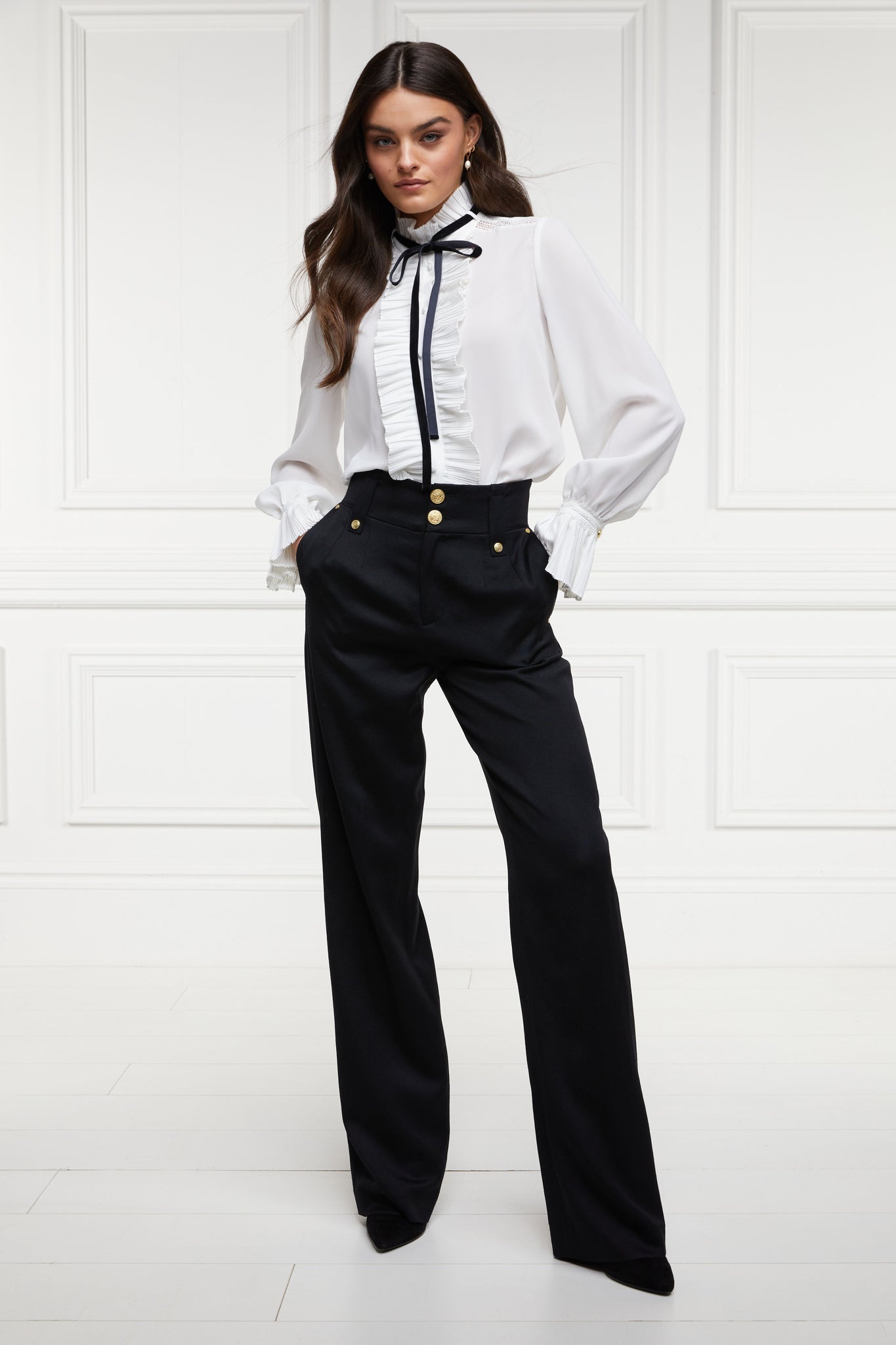High Waisted Straight Trouser (Navy Chalk Pin Stripe) – Holland Cooper ®