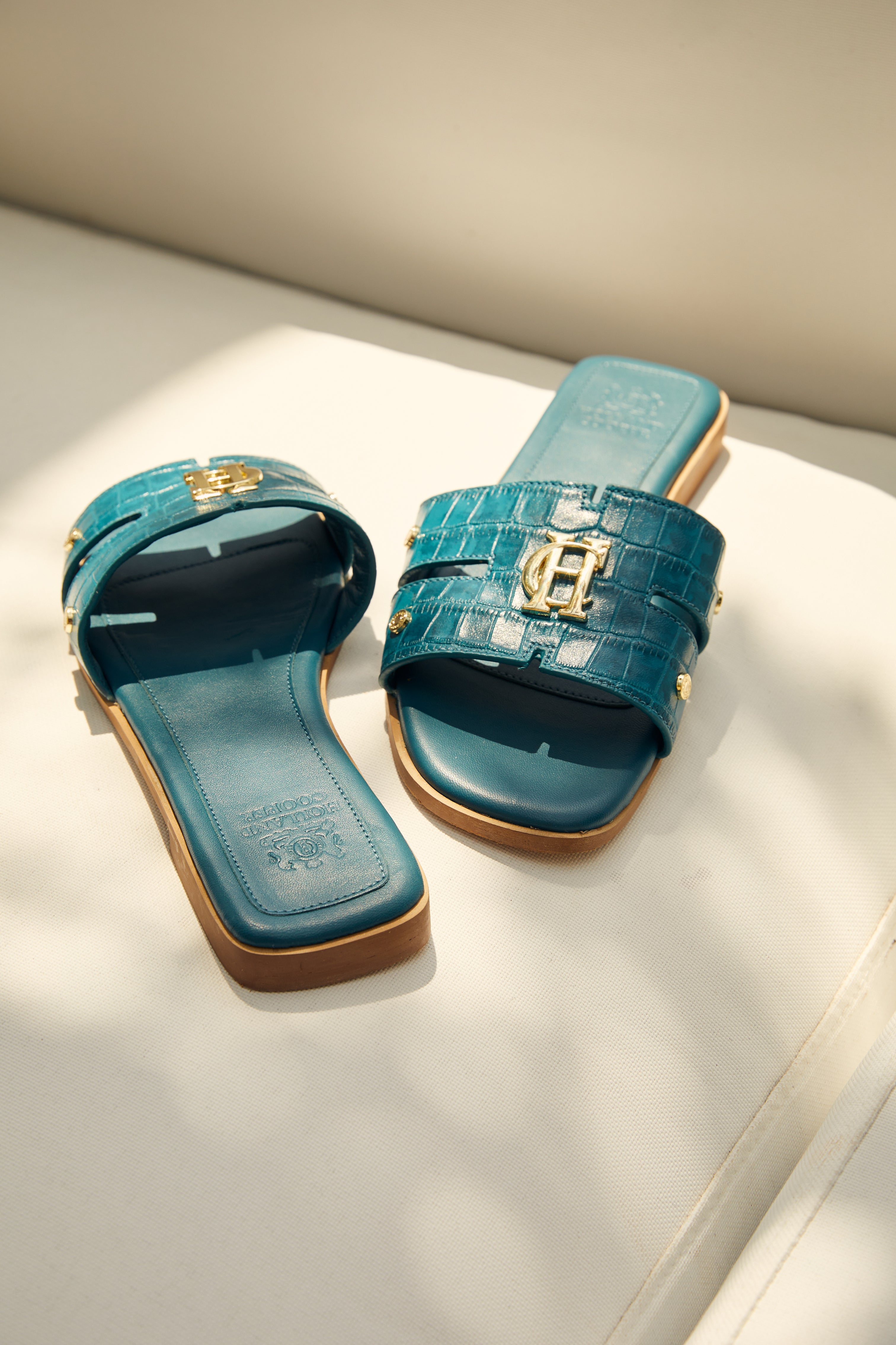 Monogram Slides Monogram Slides (Teal Croc) – Holland Cooper