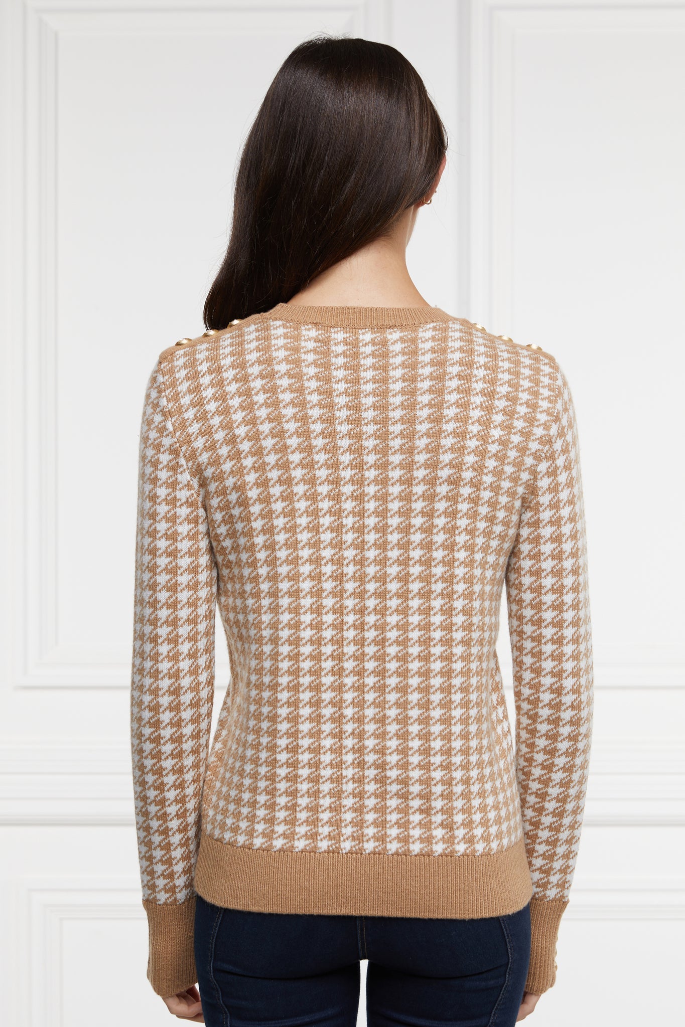 Panel Crew Neck Knit (Camel Houndstooth)