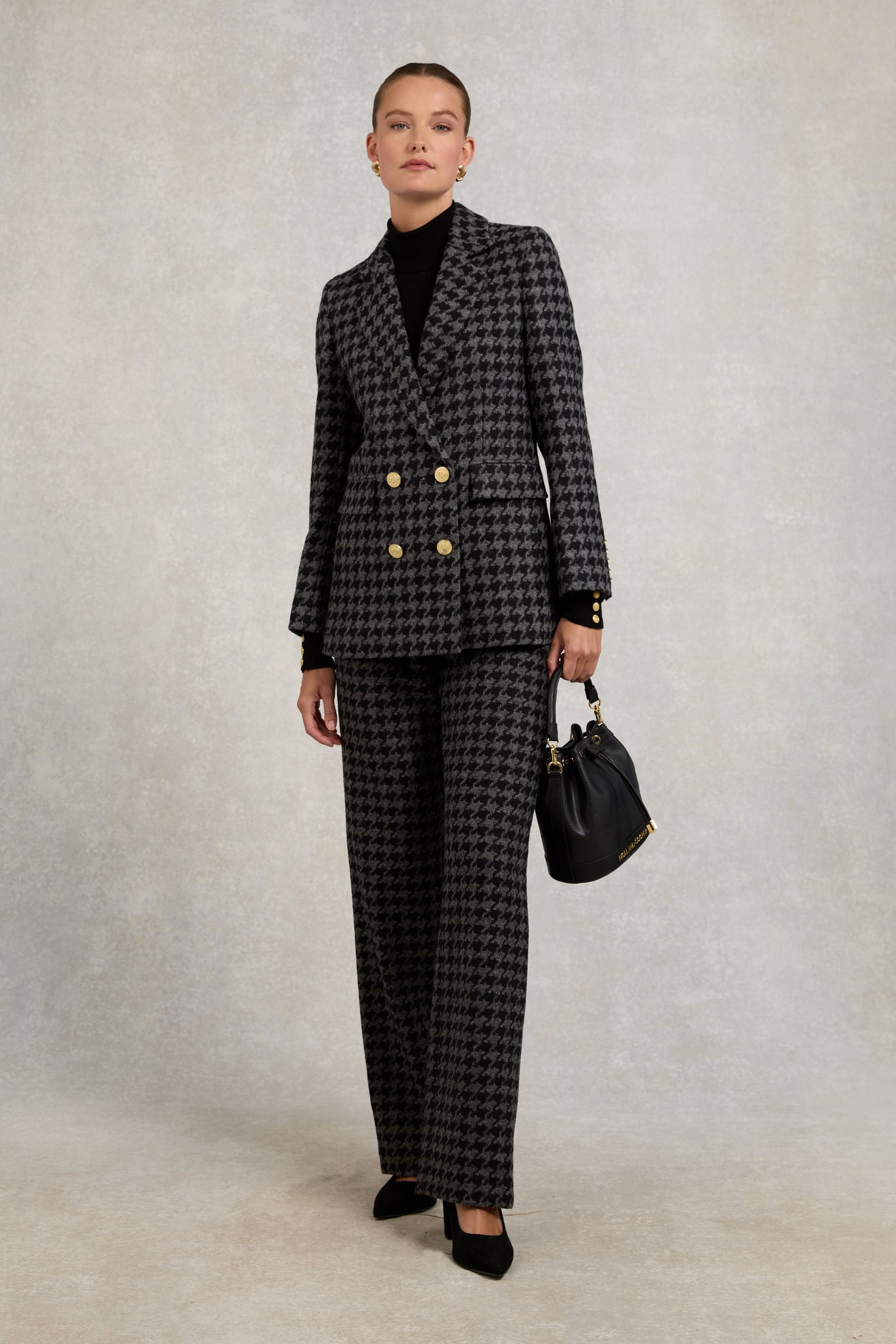 Double Breasted Blazer (Large Scale Charcoal Houndstooth