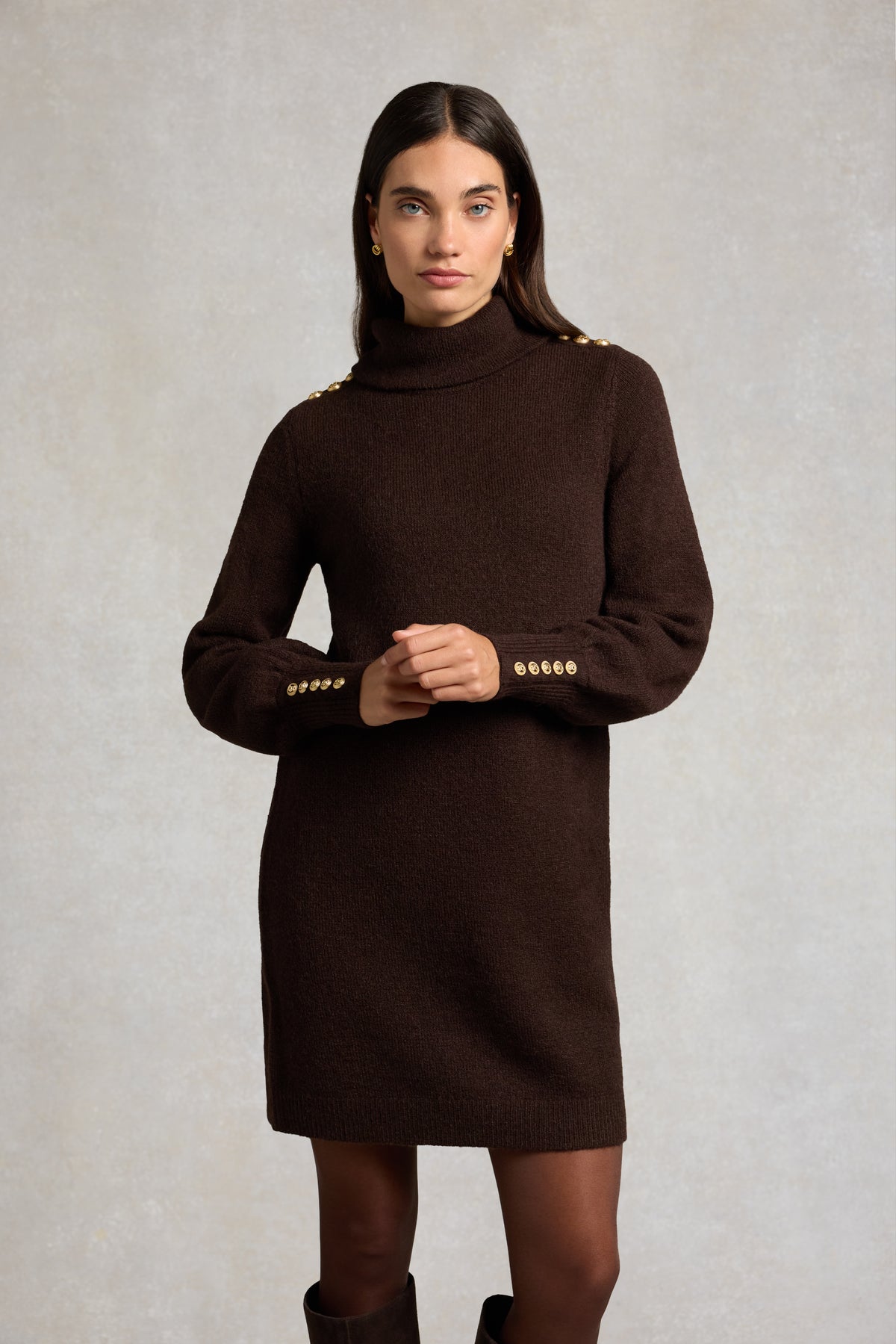 Berkeley Roll Neck Mini Dress (Chocolate)