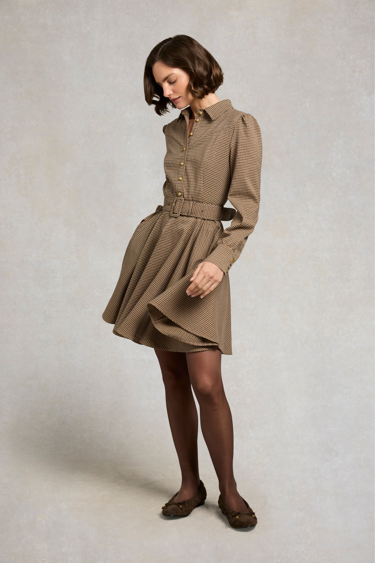 Heritage Mini Dress (Coffee Gingham)