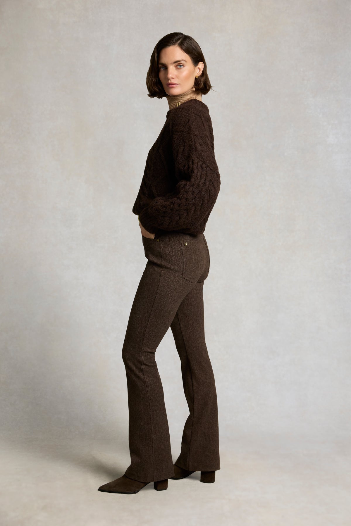 Contour Heritage Flare Trouser (Walnut Herringbone)