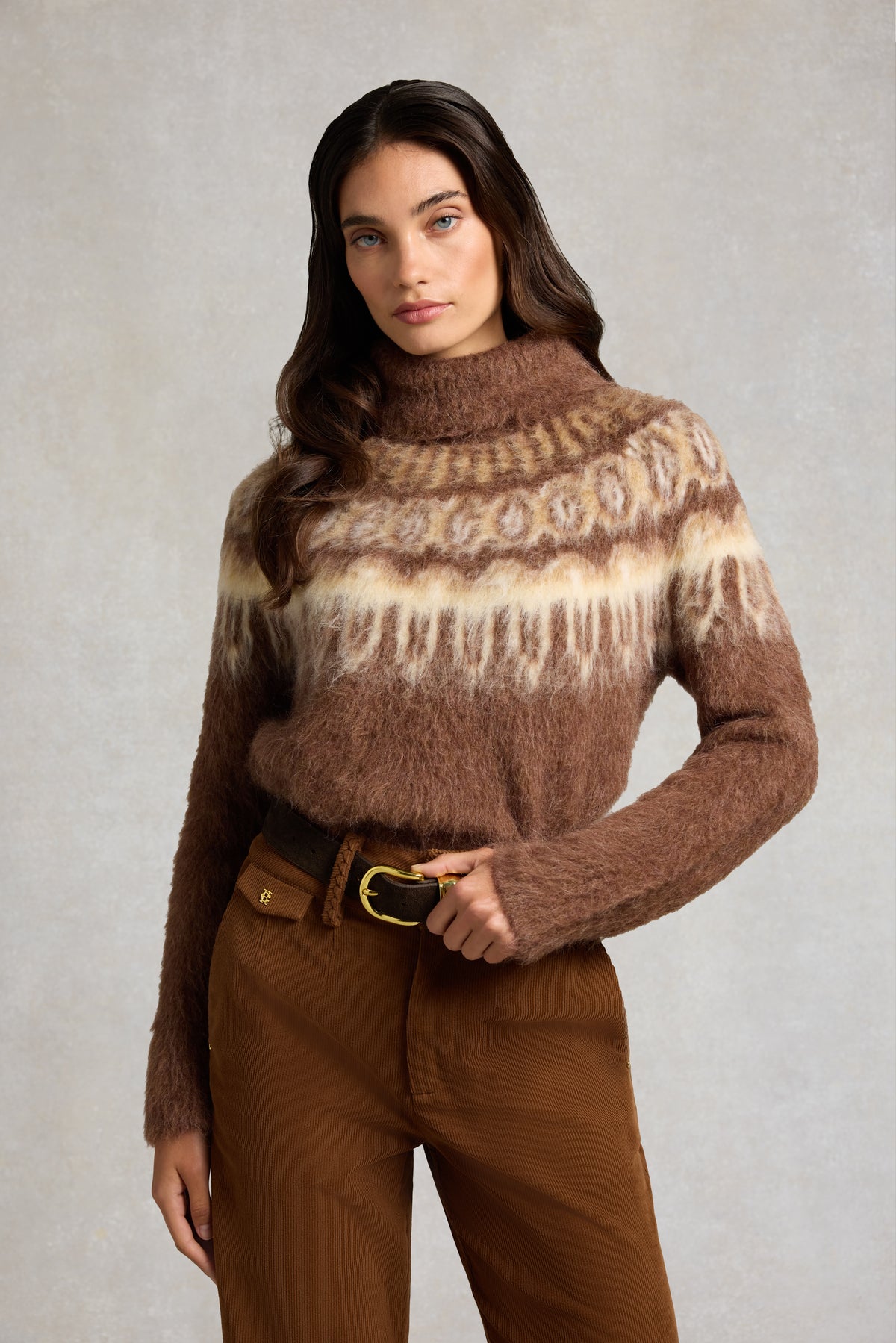 Geneva Roll Neck Knit (Chocolate Fairisle)