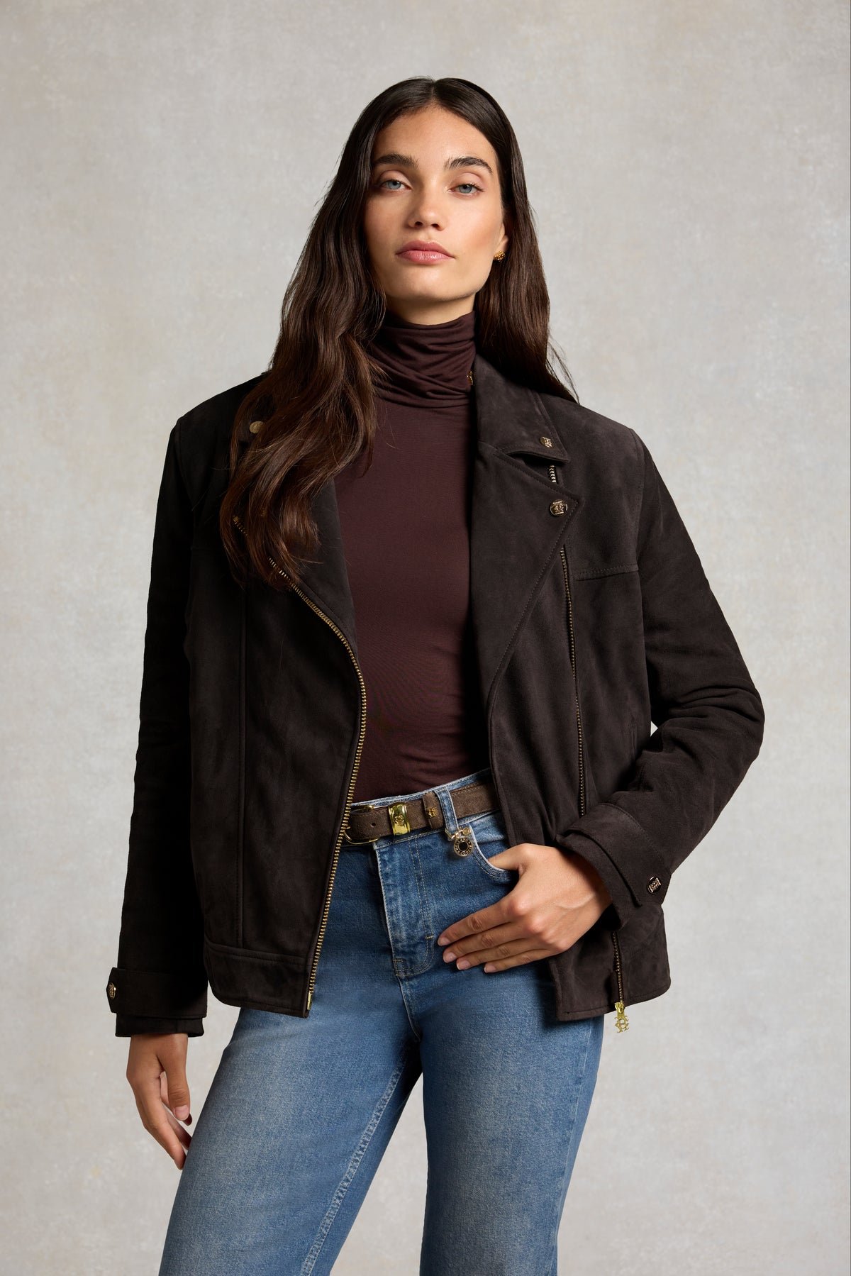 Oversized Suede Biker Jacket (Chocolate Suede)