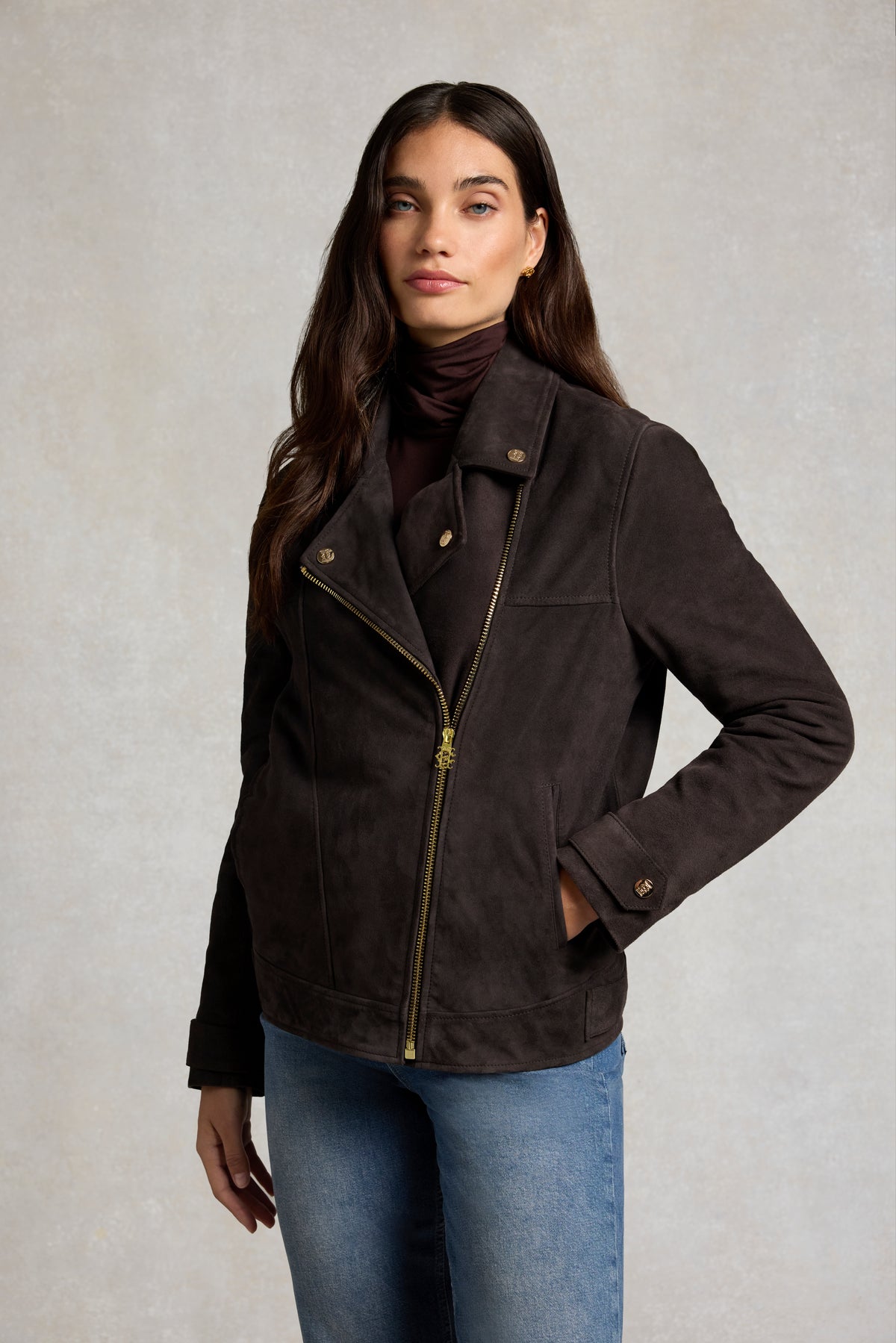 Oversized Suede Biker Jacket (Chocolate Suede)