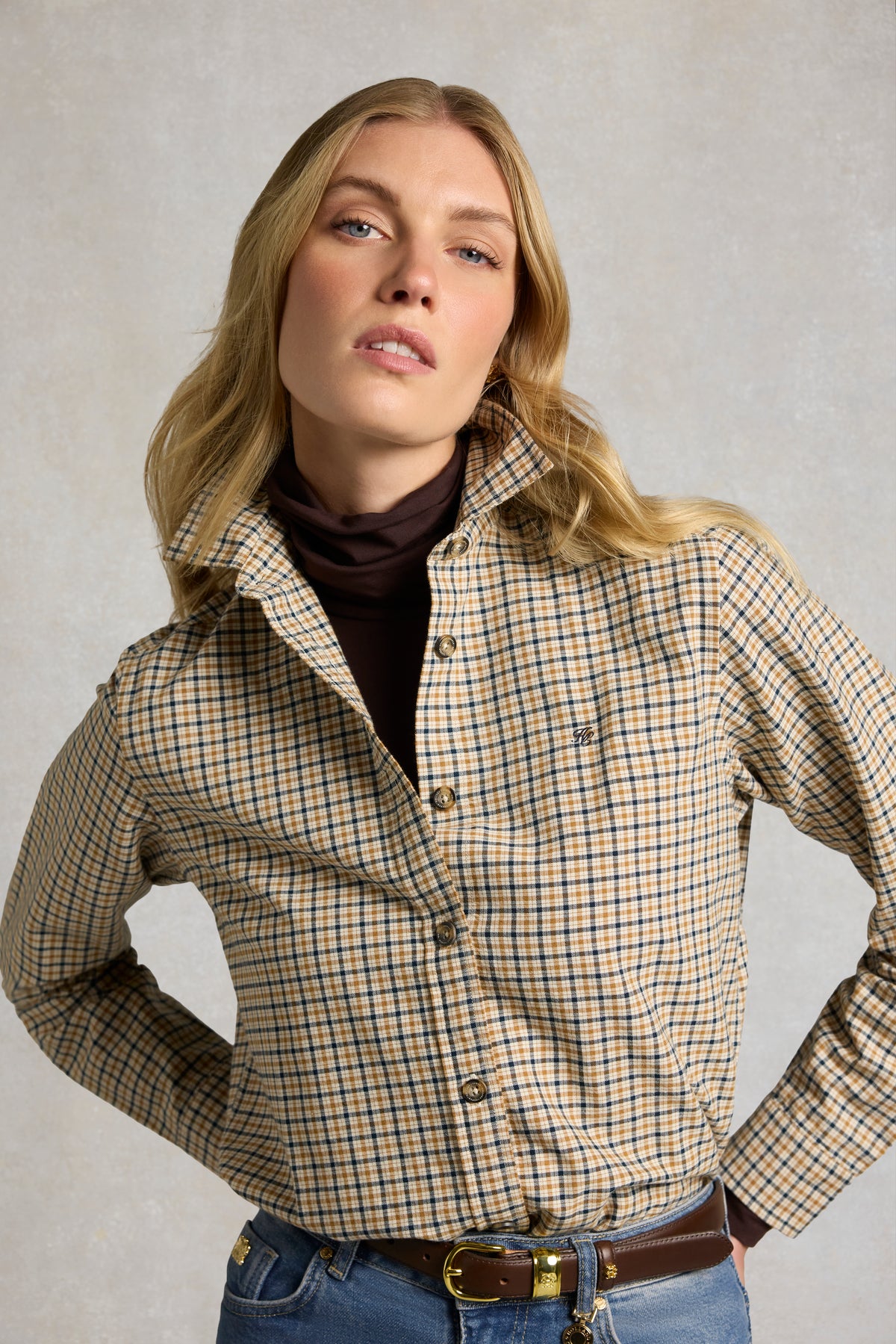 Holkham Shirt (Camel Navy Check)
