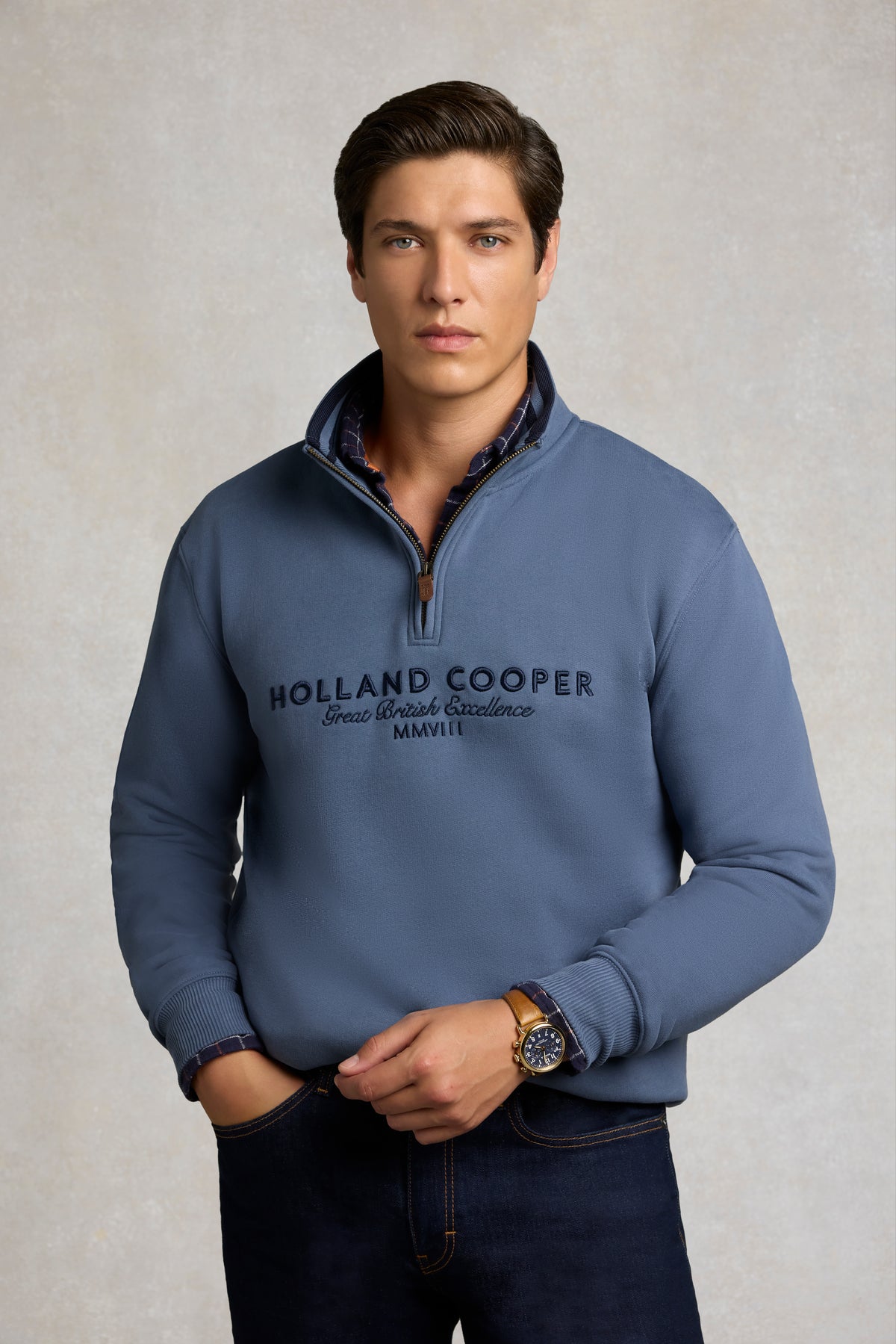 Men's Heritage Quarter Zip Sweat (Denim Blue)