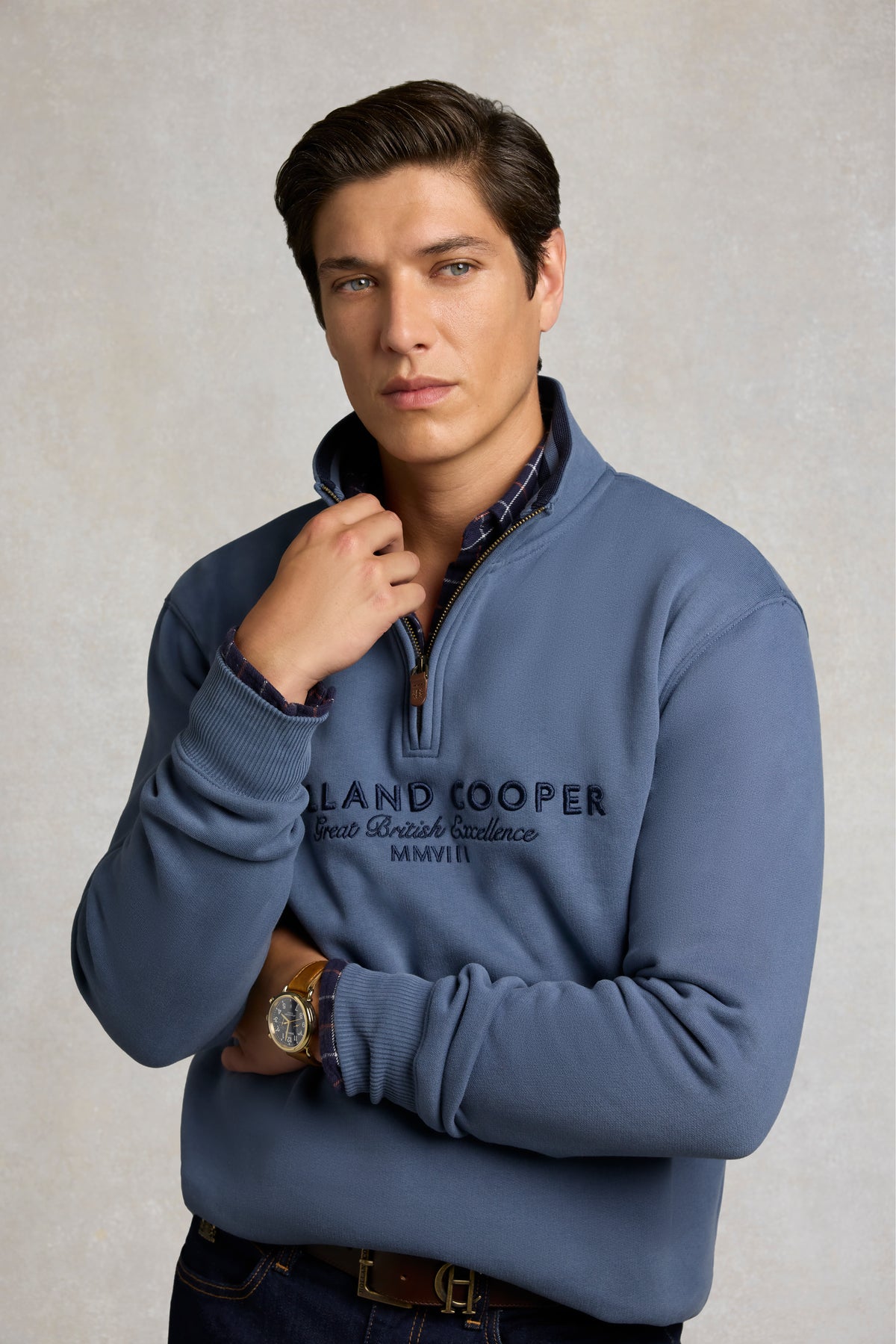 Men's Heritage Quarter Zip Sweat (Denim Blue)
