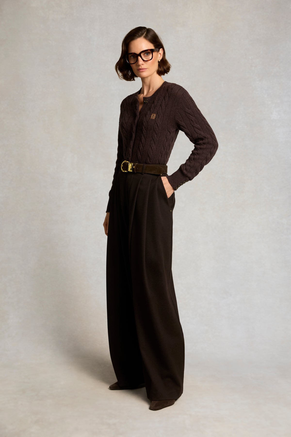 Richmond Wide Leg Trouser (Bournville Herringbone)
