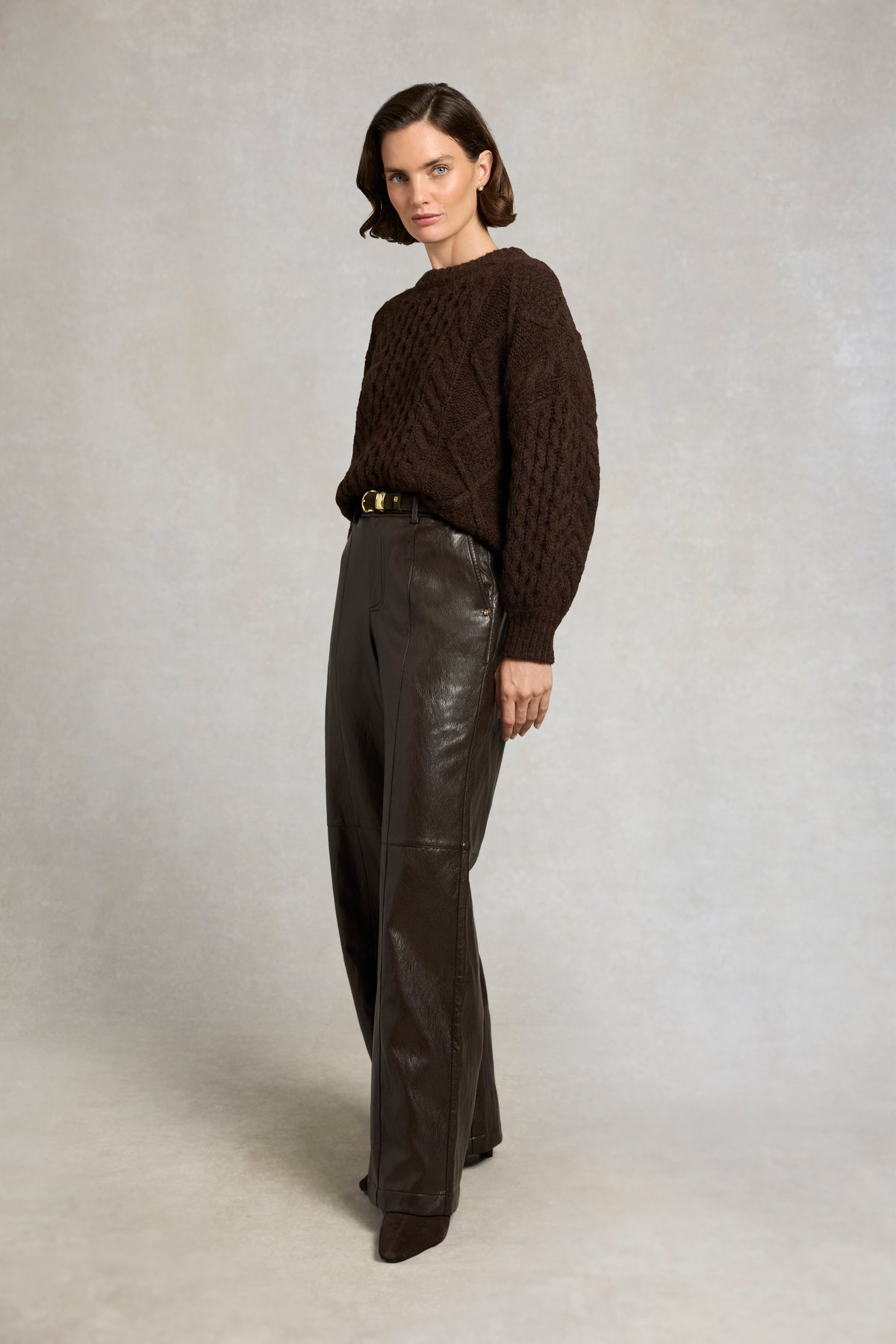Faux Leather Straight Trouser (Chocolate)