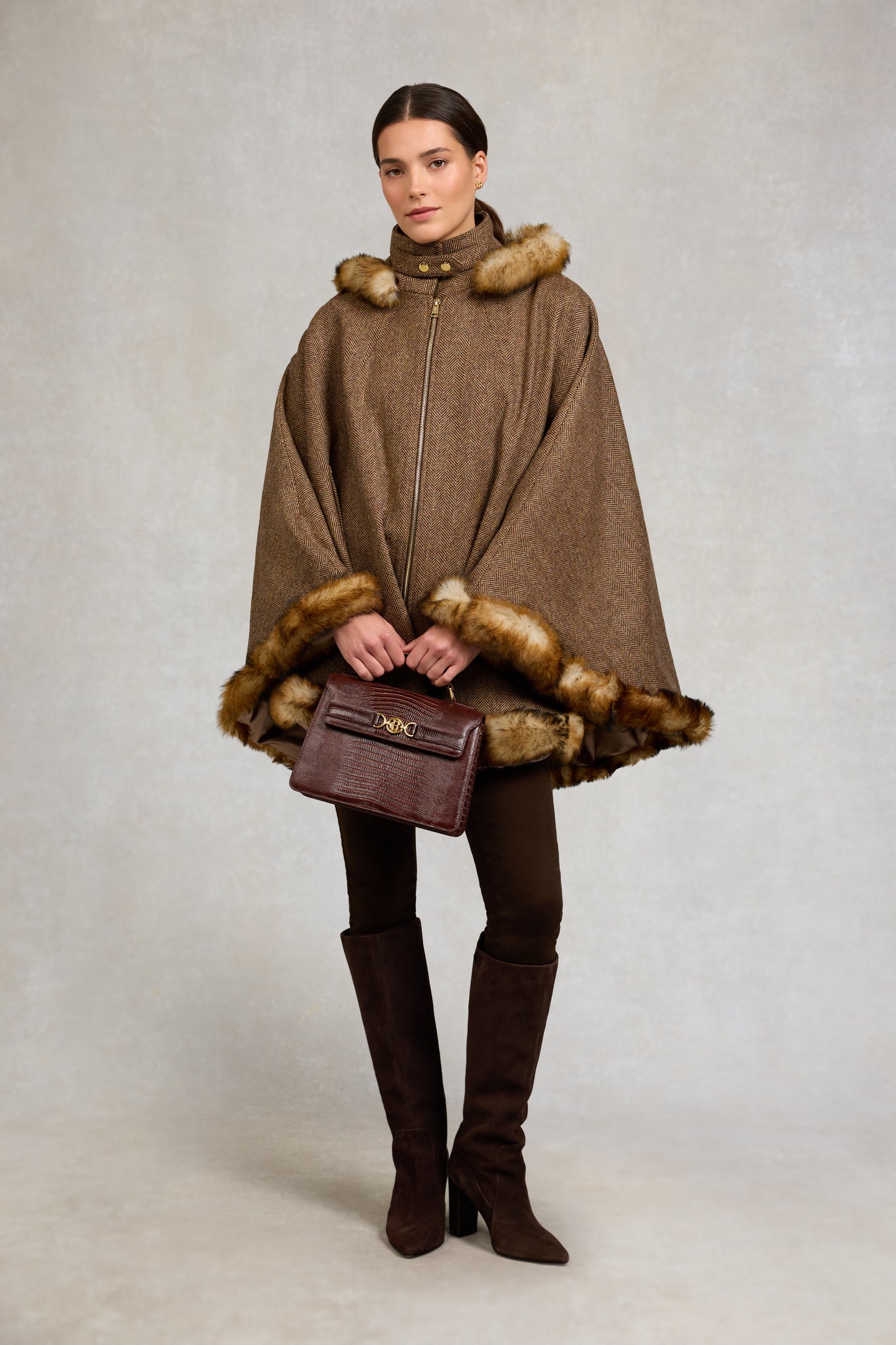 Kensington Gold Label Cape (Large Scale Brown Herringbone)