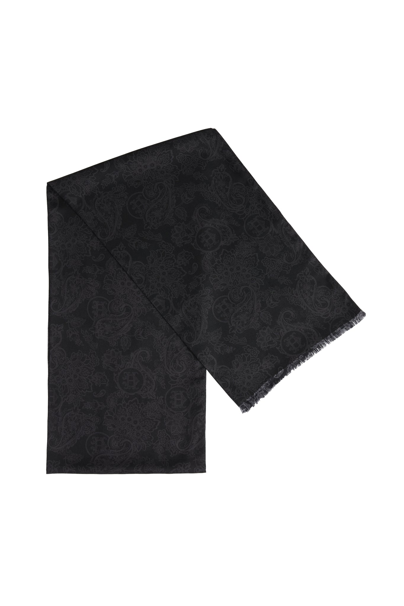 Men's Silk Scarf (Black Charcoal Paisley)
