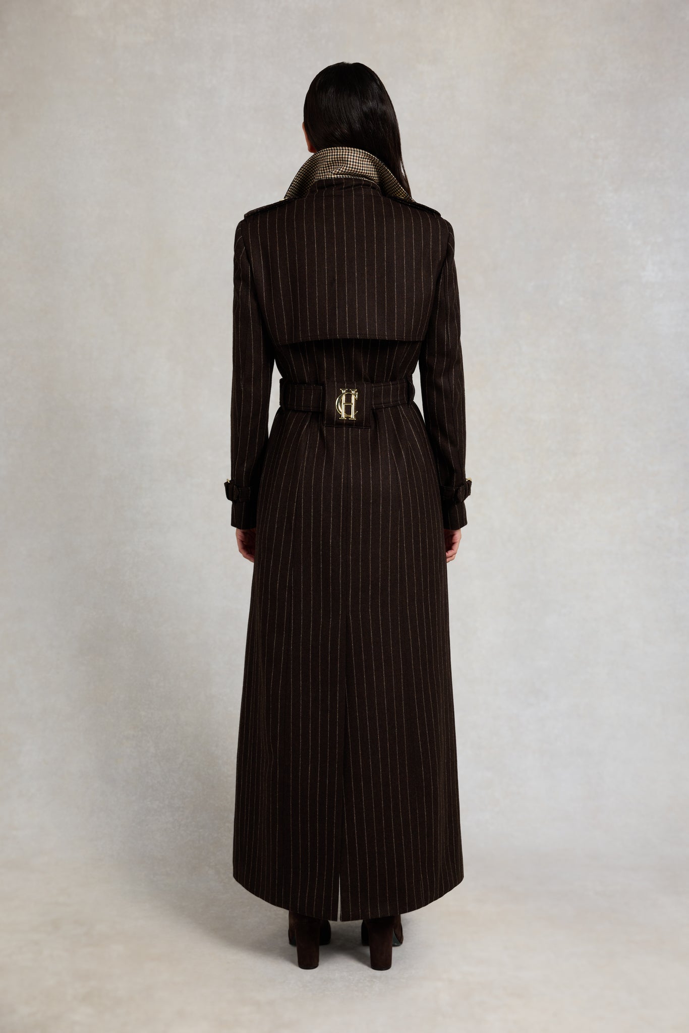 Full Length Marlborough Trench Coat (Chocolate Pinstripe)