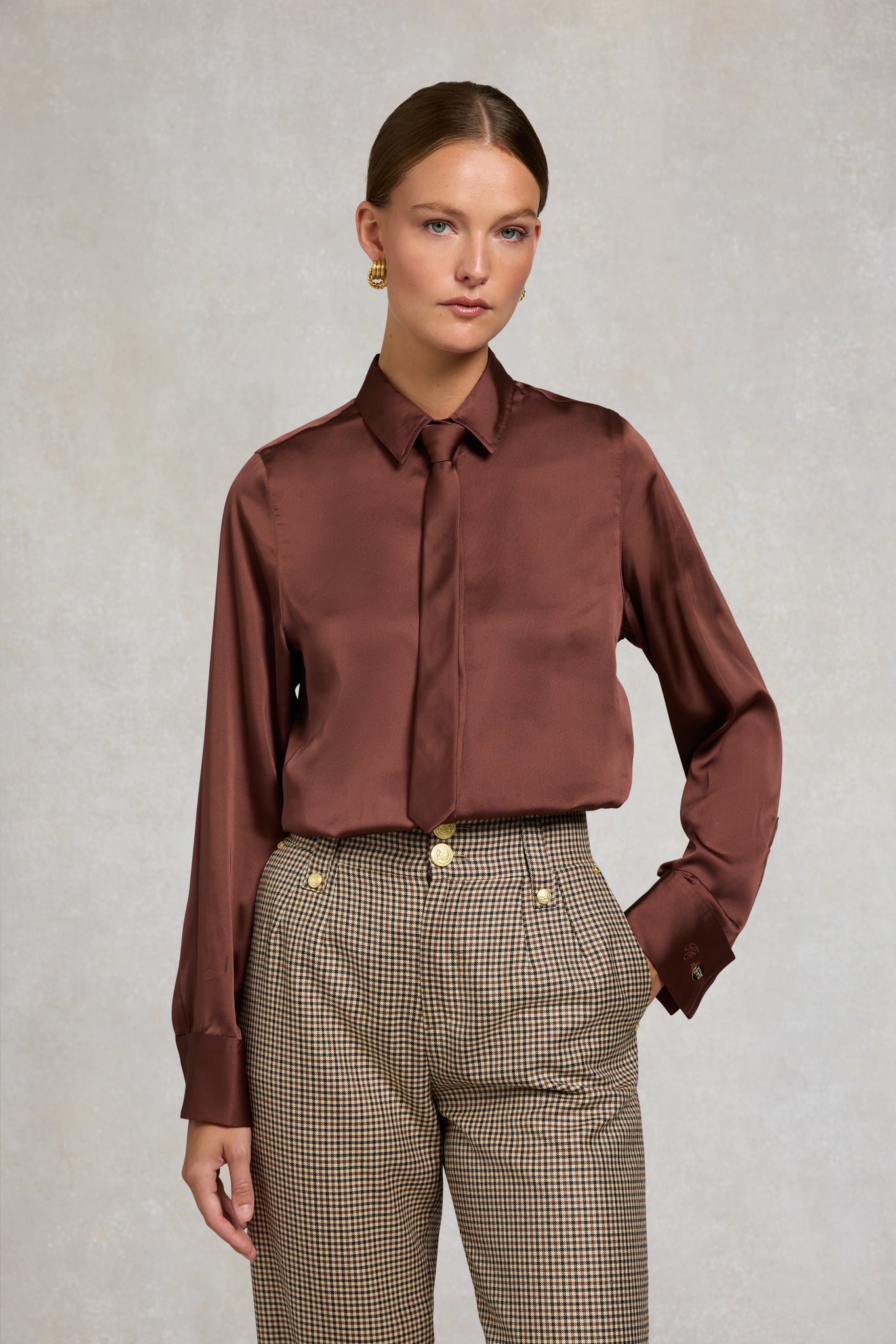 Georgina Satin Shirt (Chocolate)