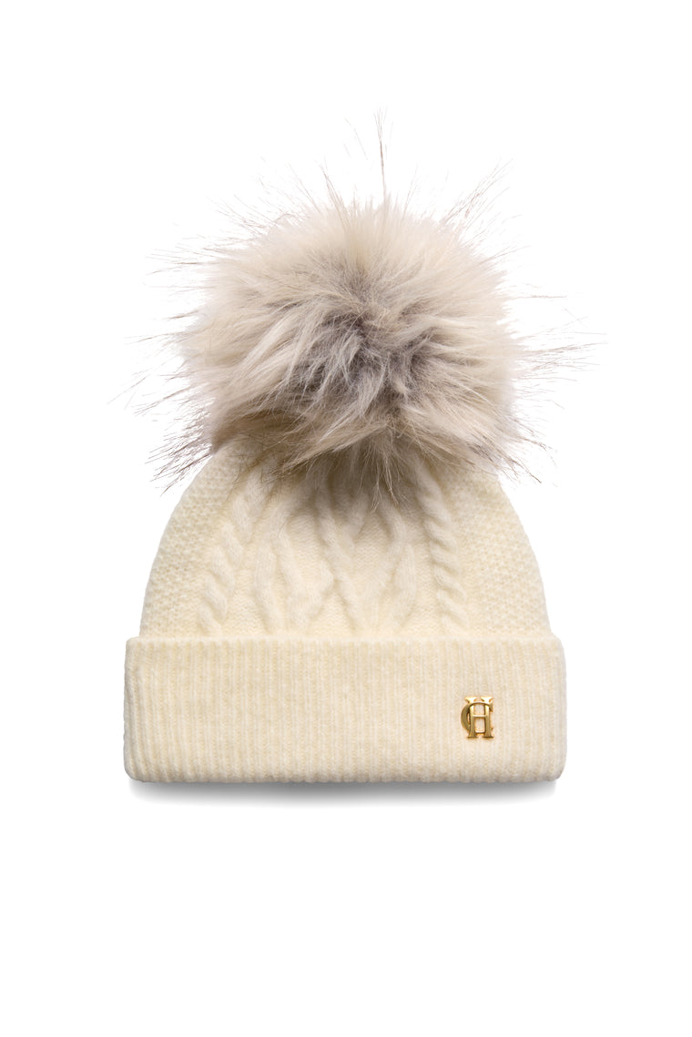 Sloane Cable Bobble Hat & Fingerless Glove Set (Cream)