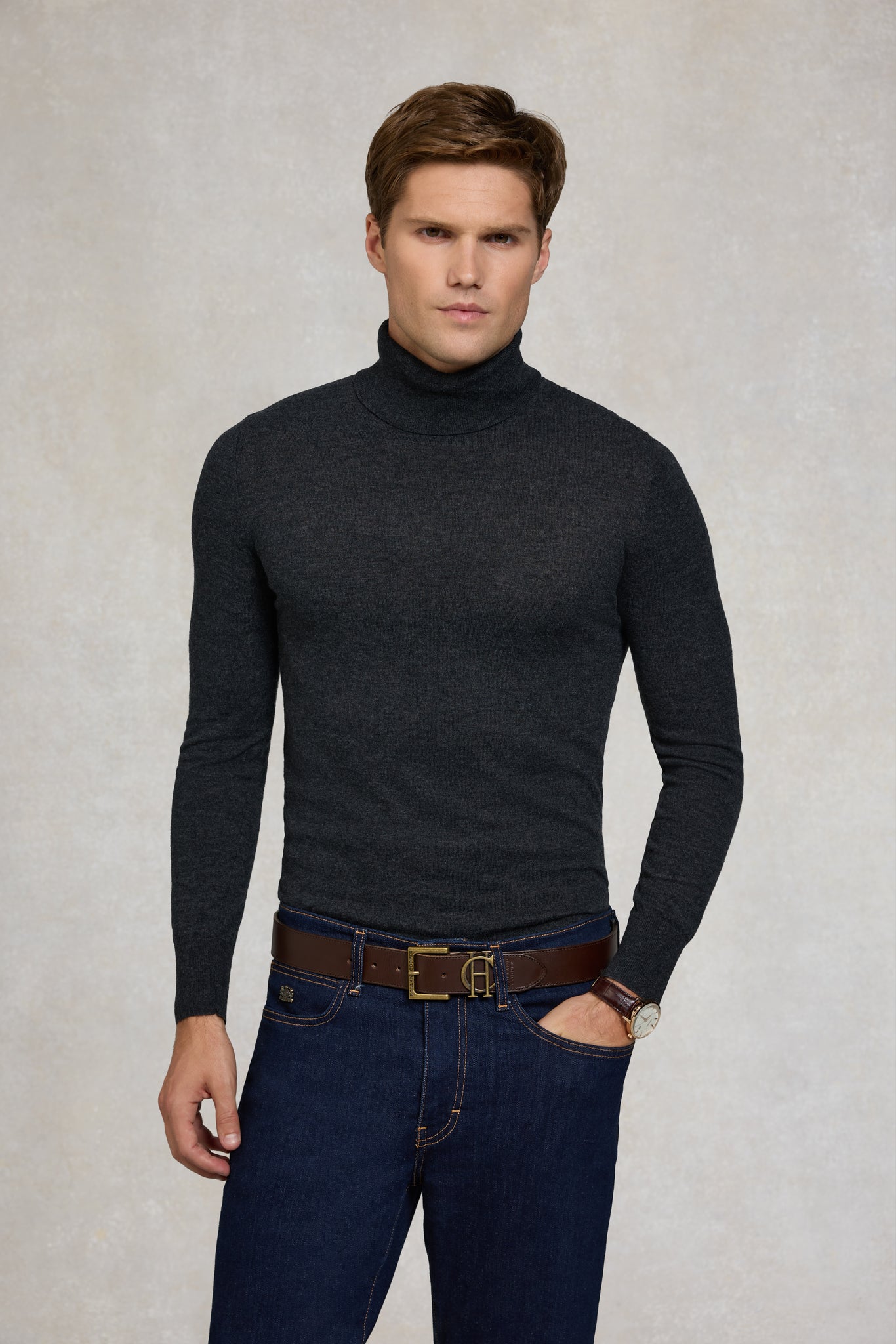 Fine Roll Neck Knit (Charcoal)