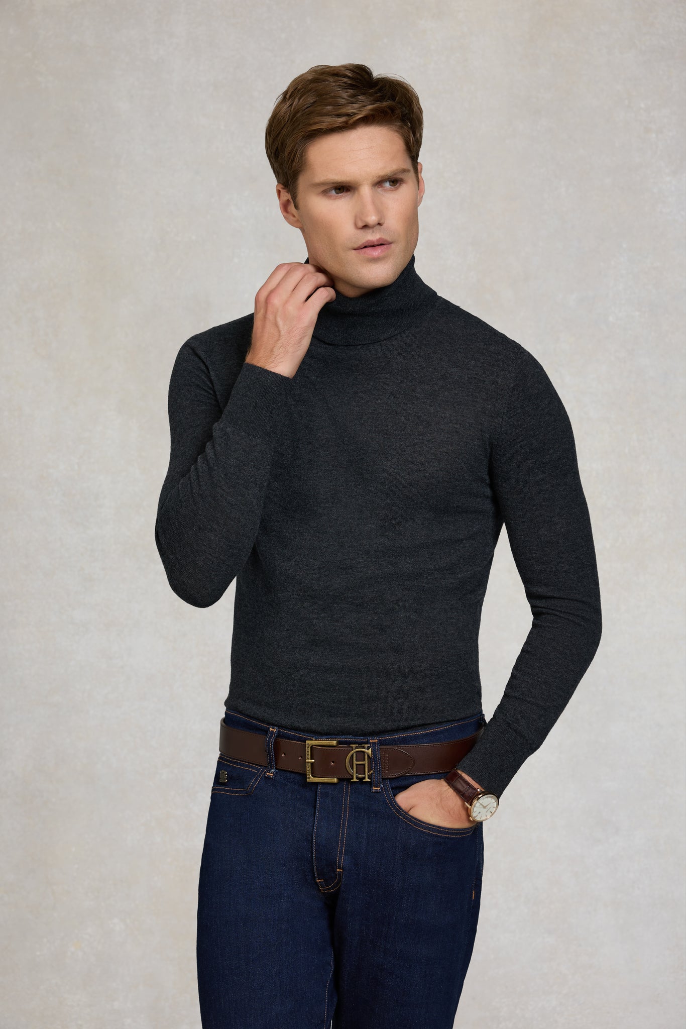 Fine Roll Neck Knit (Charcoal)