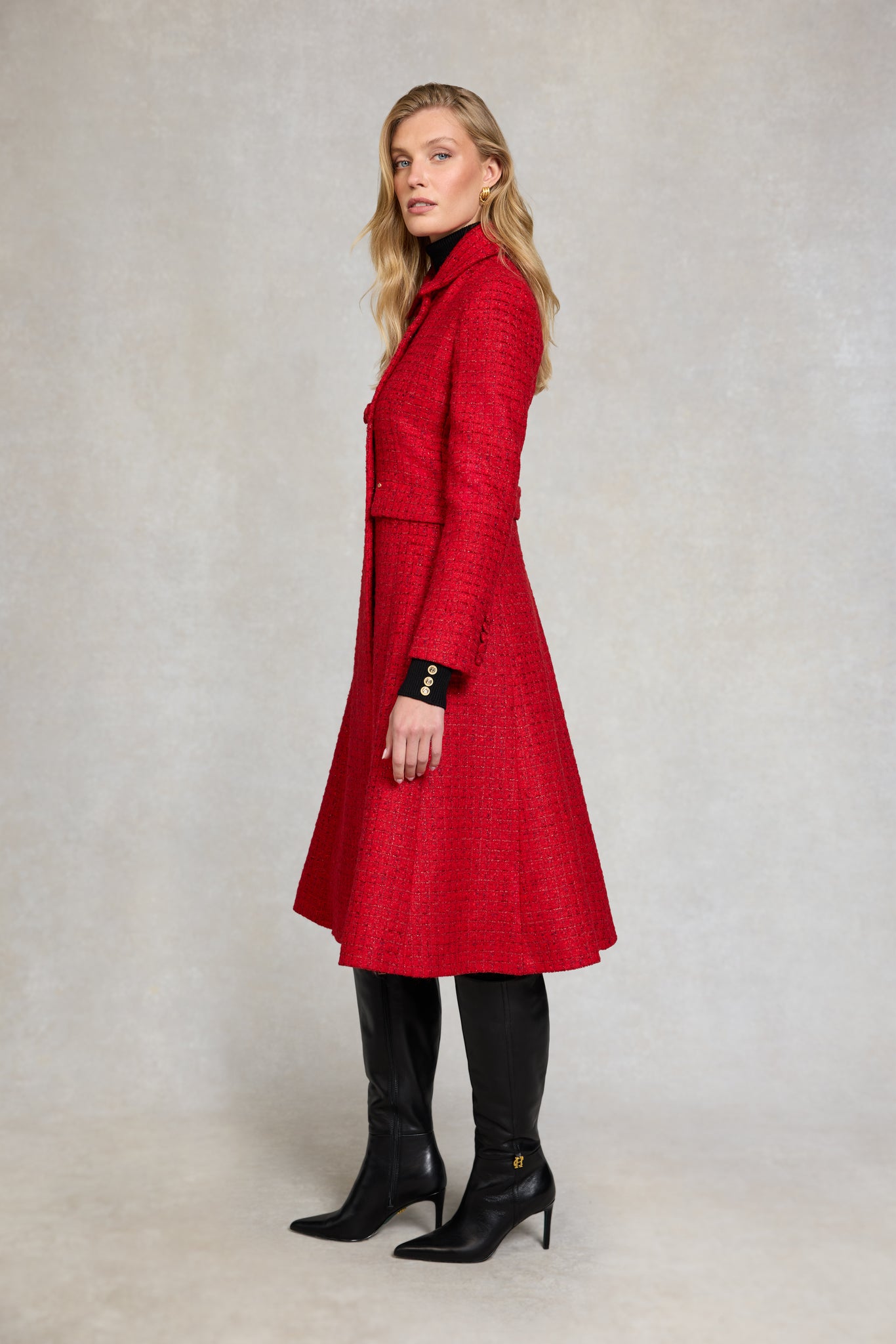 Windsor Fit & Flare Coat (Red Boucle)