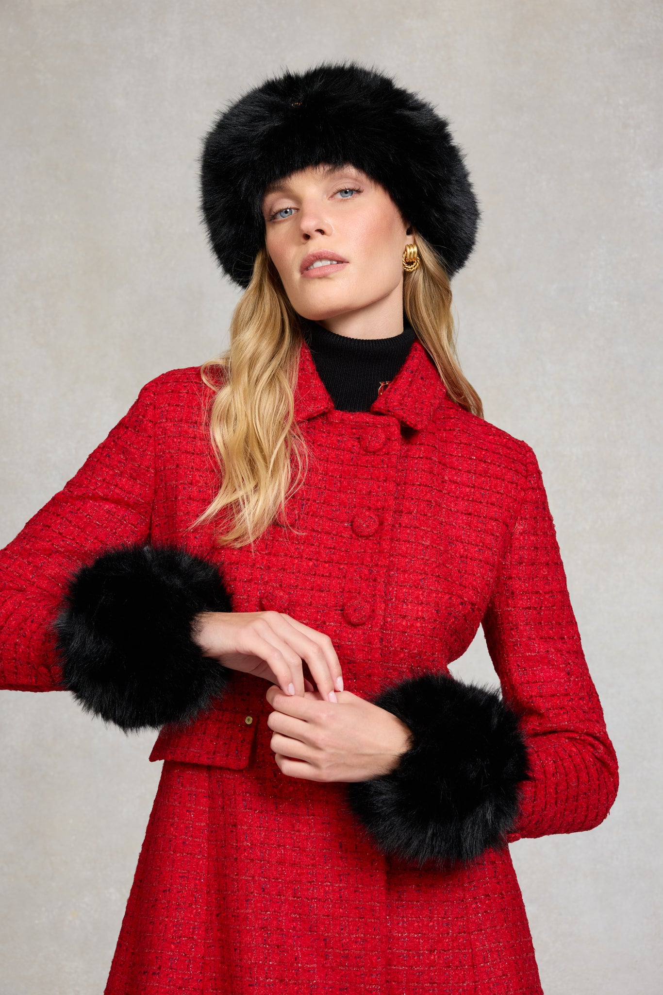 Windsor Fit & Flare Coat (Red Boucle)