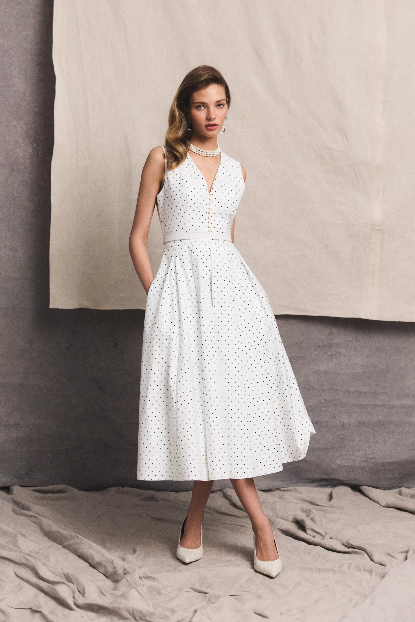 polka dot bridesmaid dresses Lucie Sleeveless Dress (White Dot) – Holland Cooper ® Beaded Prom Dresses Long Pockets:Yes Size:0/3M