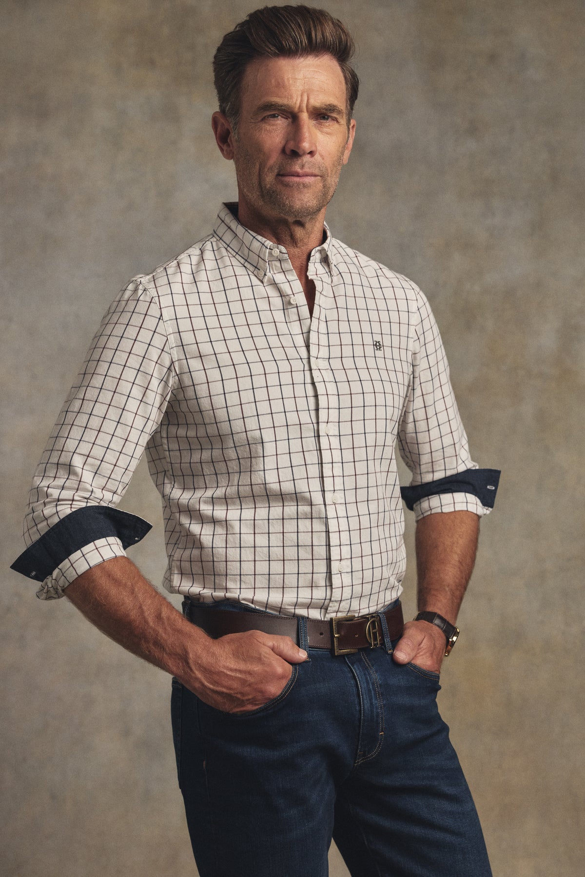 Men's Classic Fit Button Down Shirt (Deep Navy Twill Check)