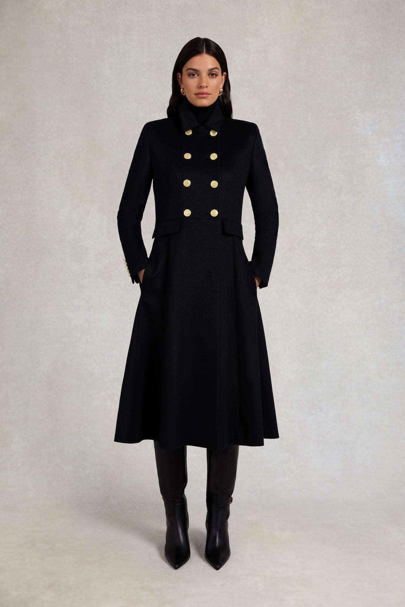 Windsor Fit & Flare Coat (Soft Black)