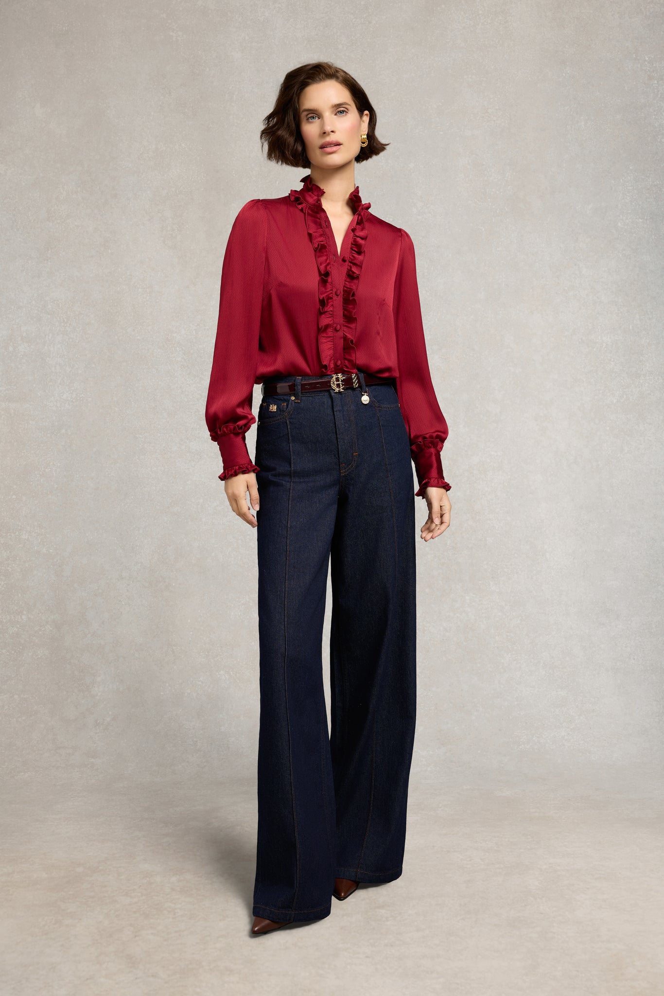 Ria Ruffle Shirt (Deep Raspberry)