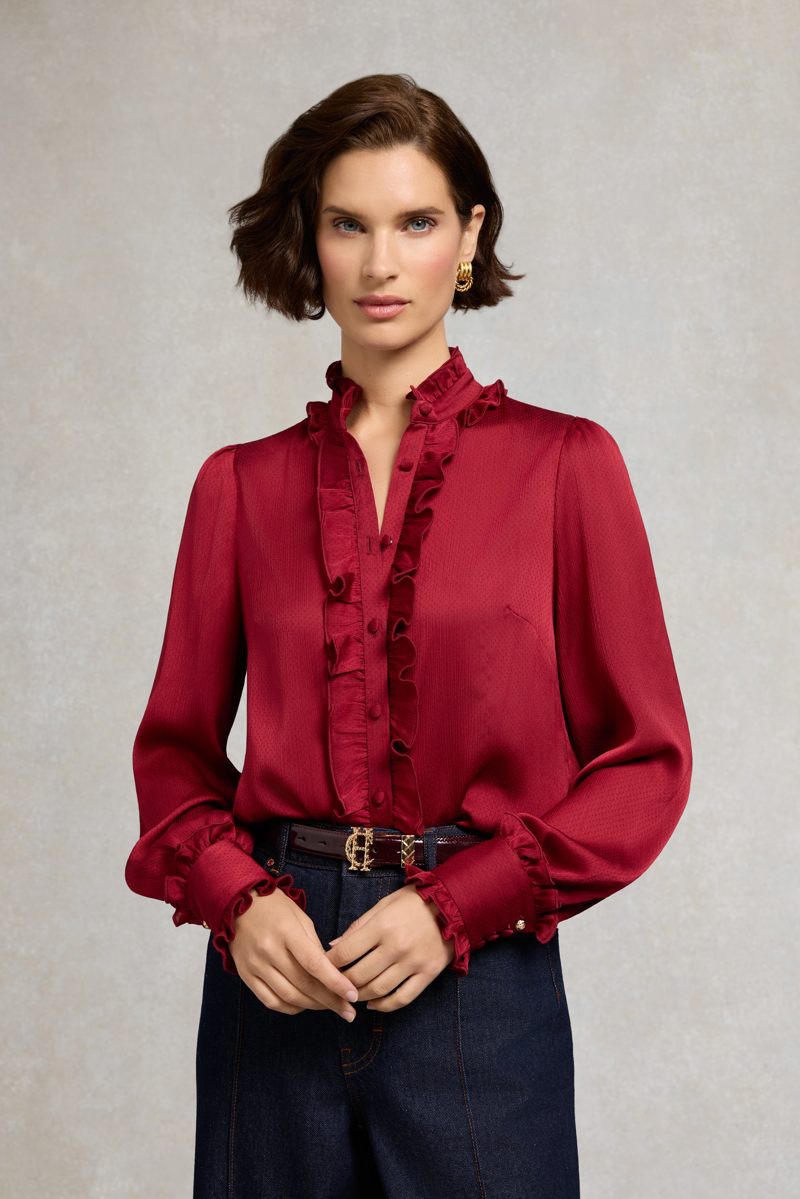 Ria Ruffle Shirt (Deep Raspberry) – Holland Cooper