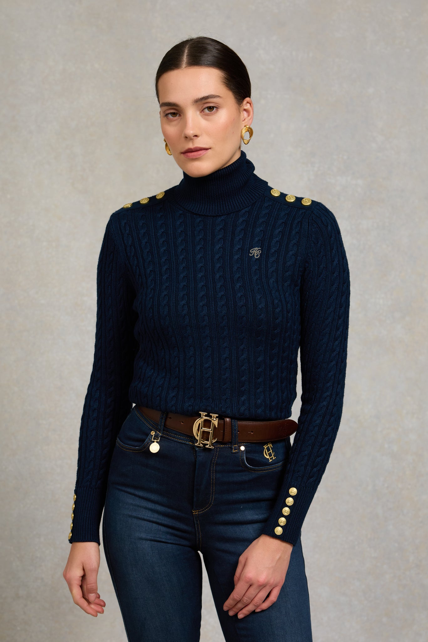 Seattle Roll Neck Cable Knit (Ink Navy)
