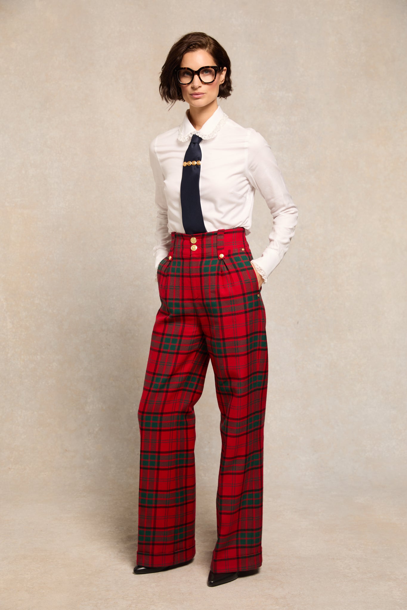 High Waisted Wide Leg Trouser (Red Tartan) – Holland Cooper ®