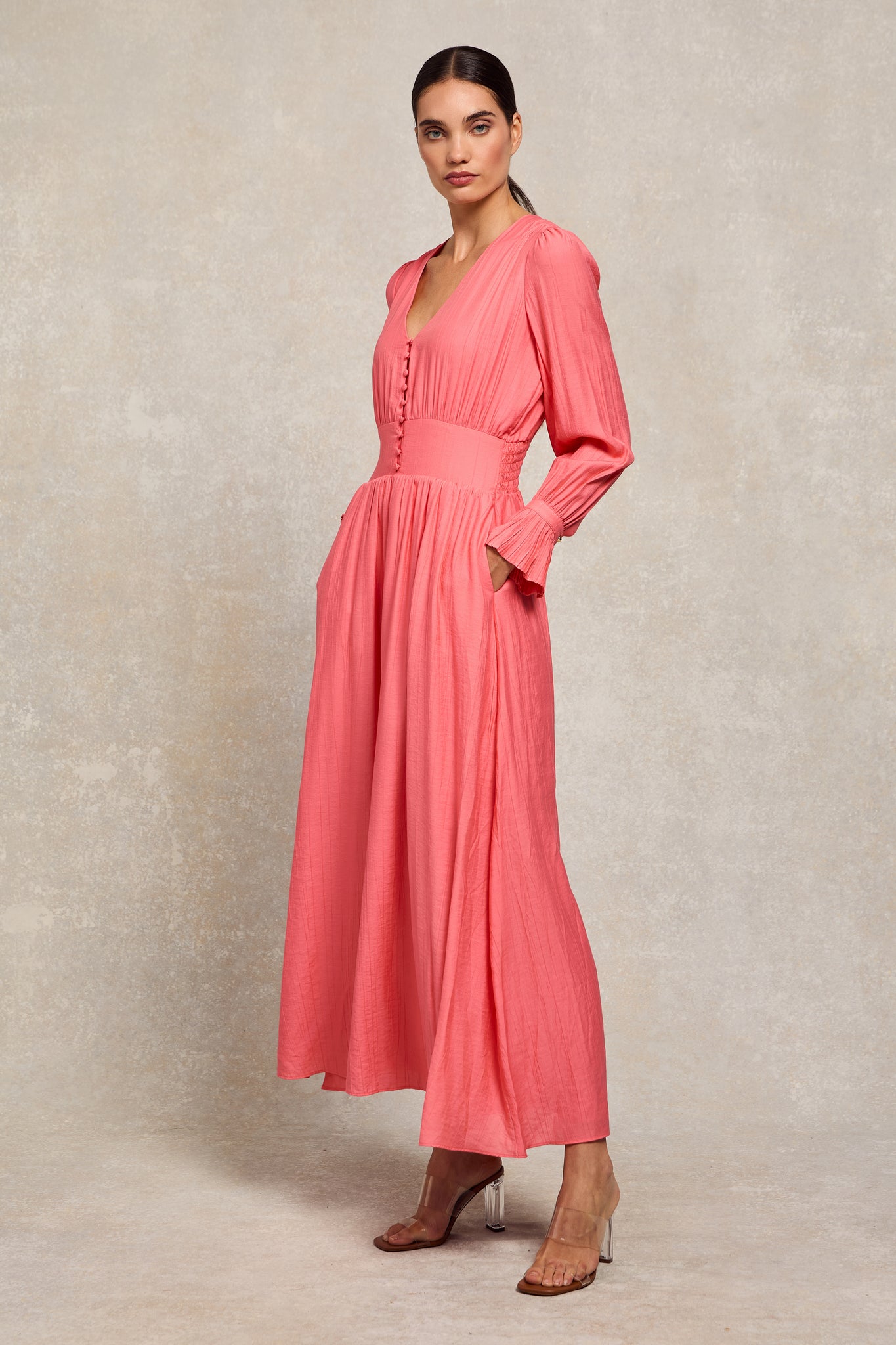 Phoebe V Neck Maxi Dress Coral Holland Cooper phoebe-v-neck-maxi-dress-coral-holland-cooper