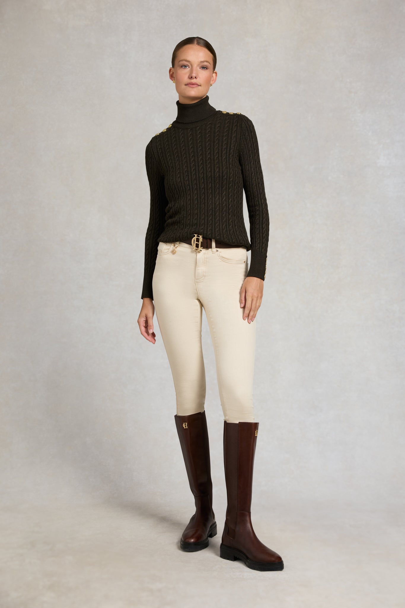 Seattle Roll Neck Cable Knit (Fern Green)