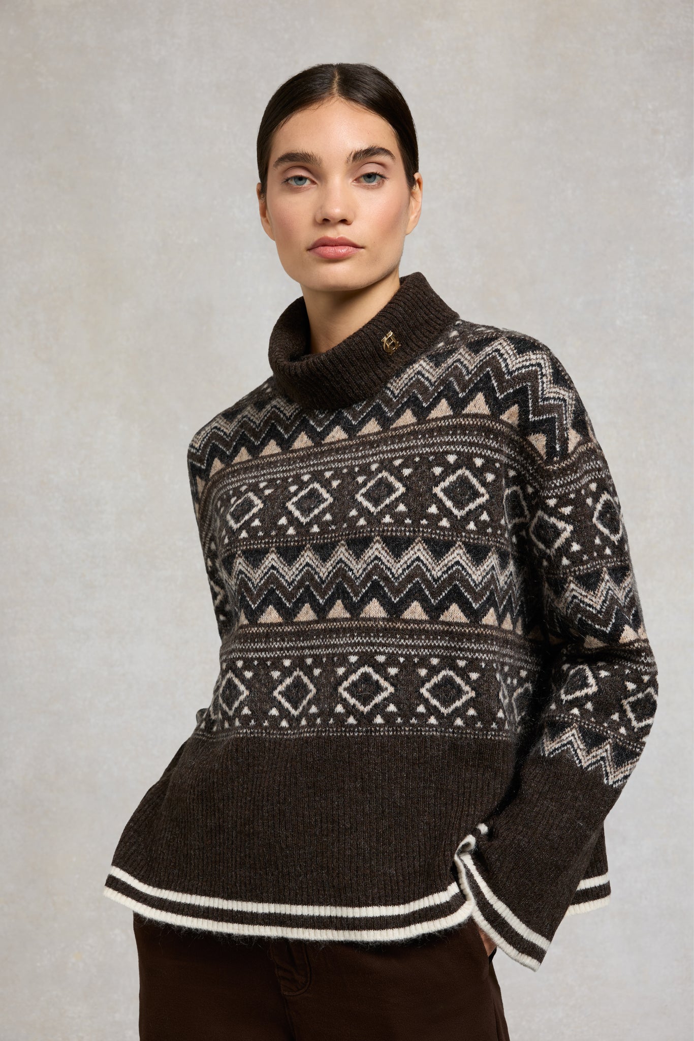 Antonia Fairisle Roll Neck Knit (Chocolate)
