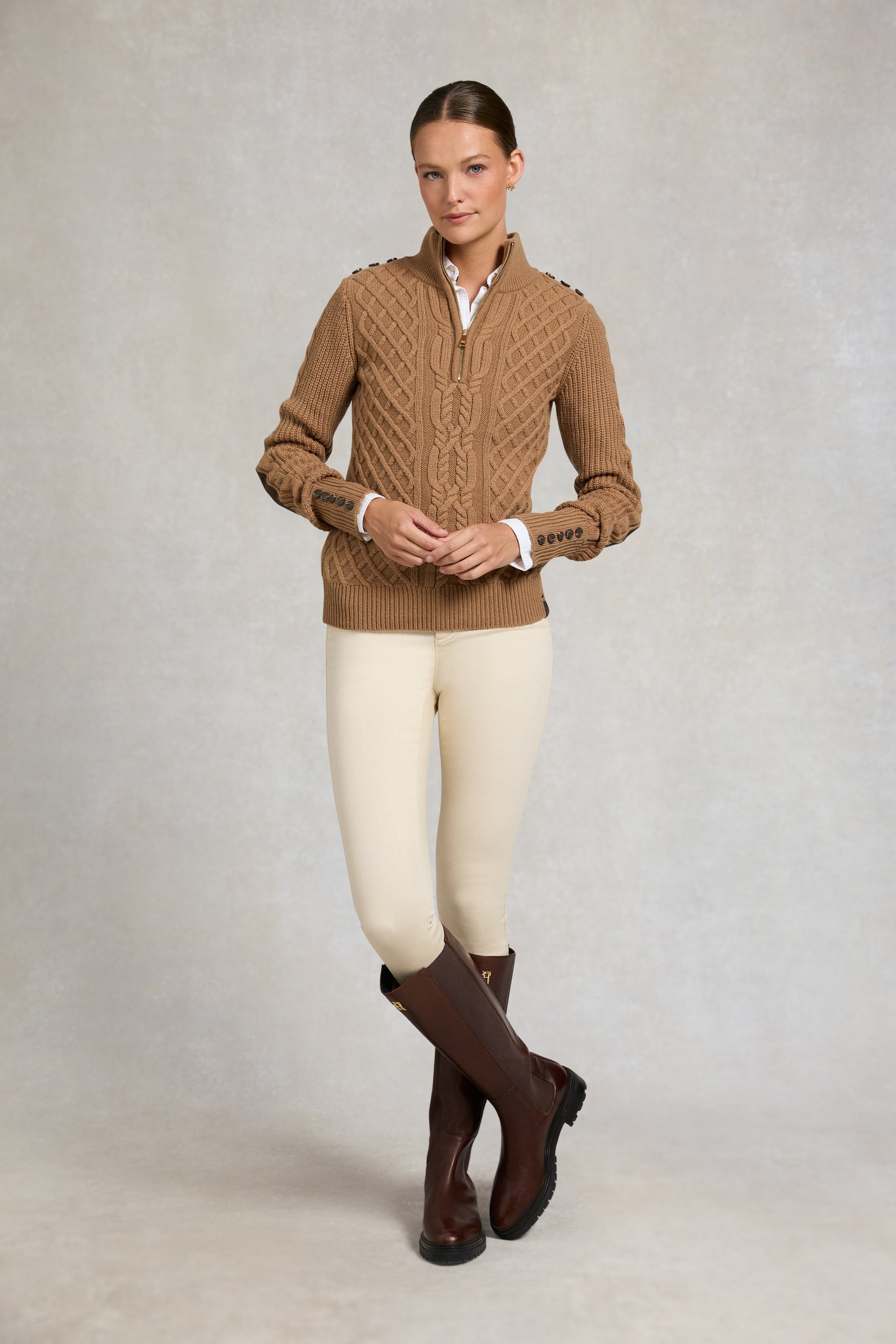 Country Cable Quarter Zip Knit (Caramel)