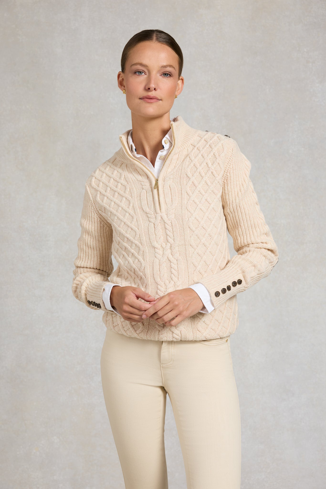 Country Cable Quarter Zip Knit (Oat)