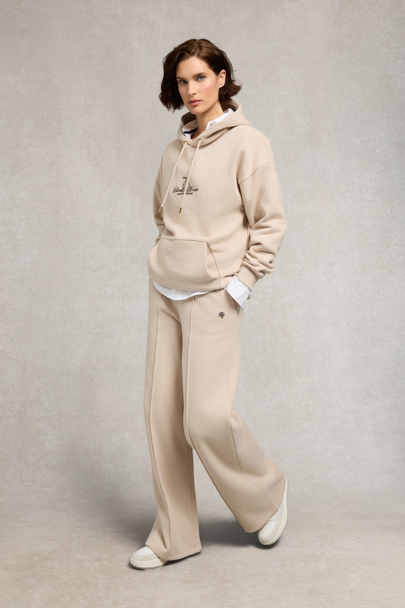 Relaxed Fit Script Hoodie (Stone)