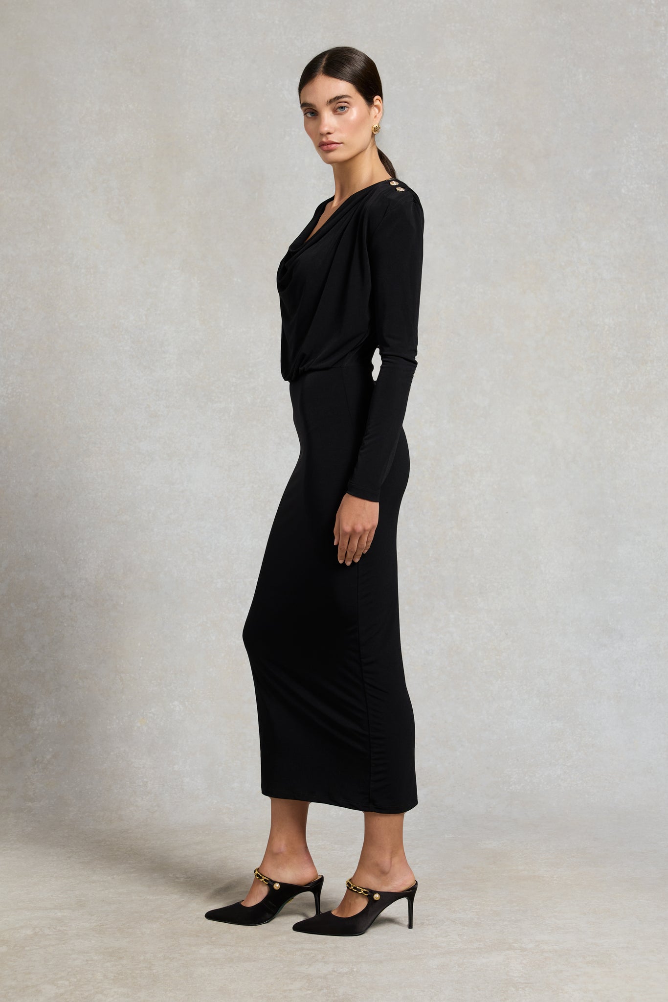 Regency Satin Pearl Stiletto (Black Satin)