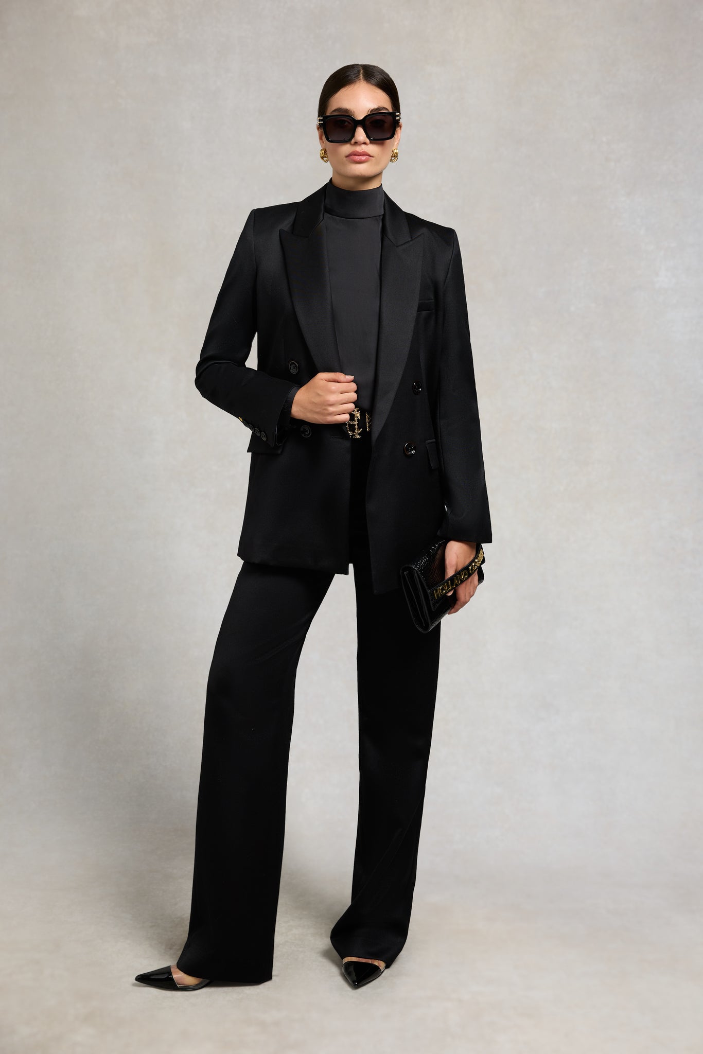 Carmen High Neck Blouse (Black Satin)