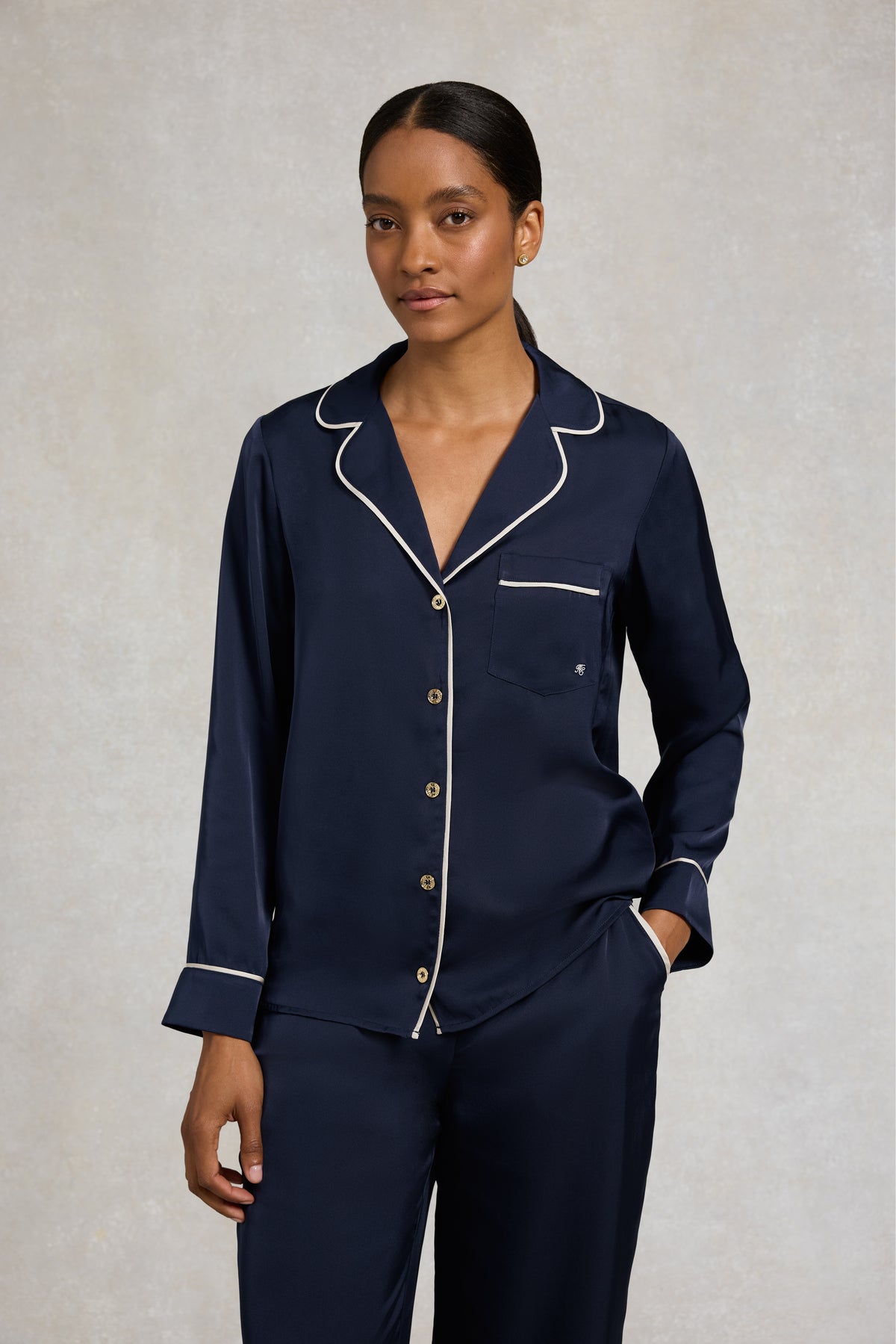 Satin Pyjama Set (Navy)