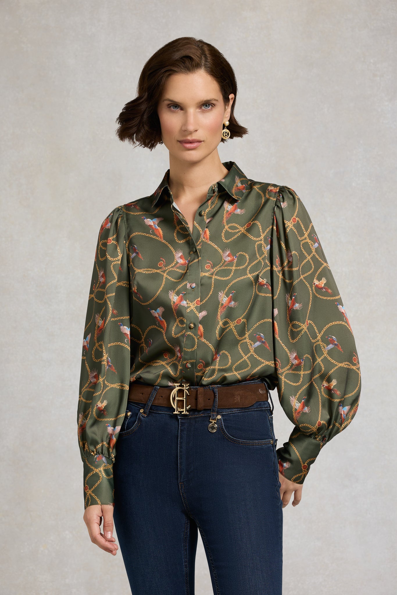 Isla Satin Shirt (Khaki Pheasant)