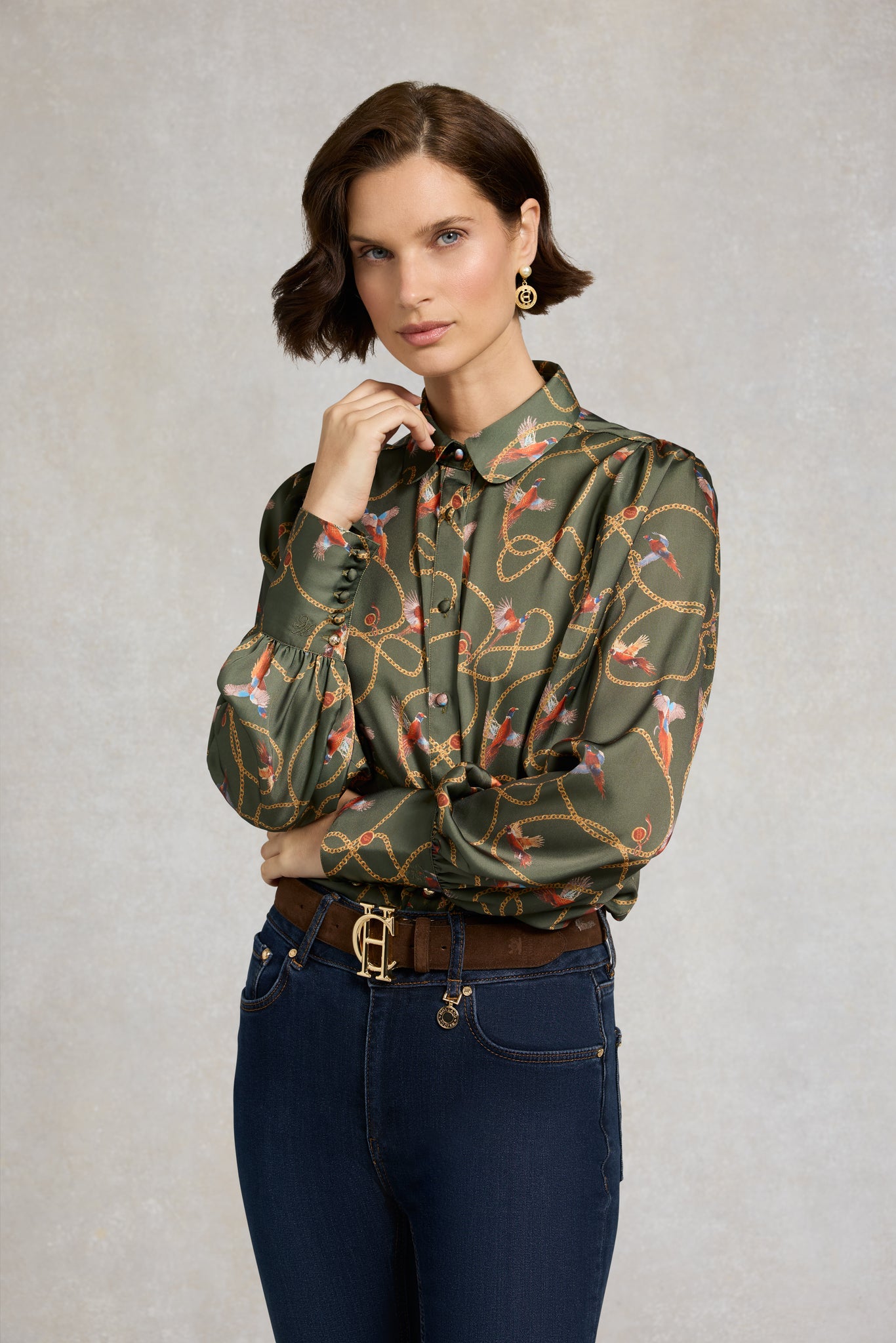 Isla Satin Shirt (Khaki Pheasant)