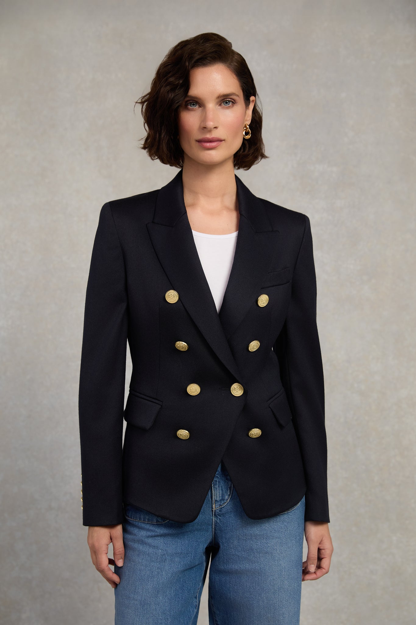 Black Double Breasted Blazer Gold Buttons Women's Black