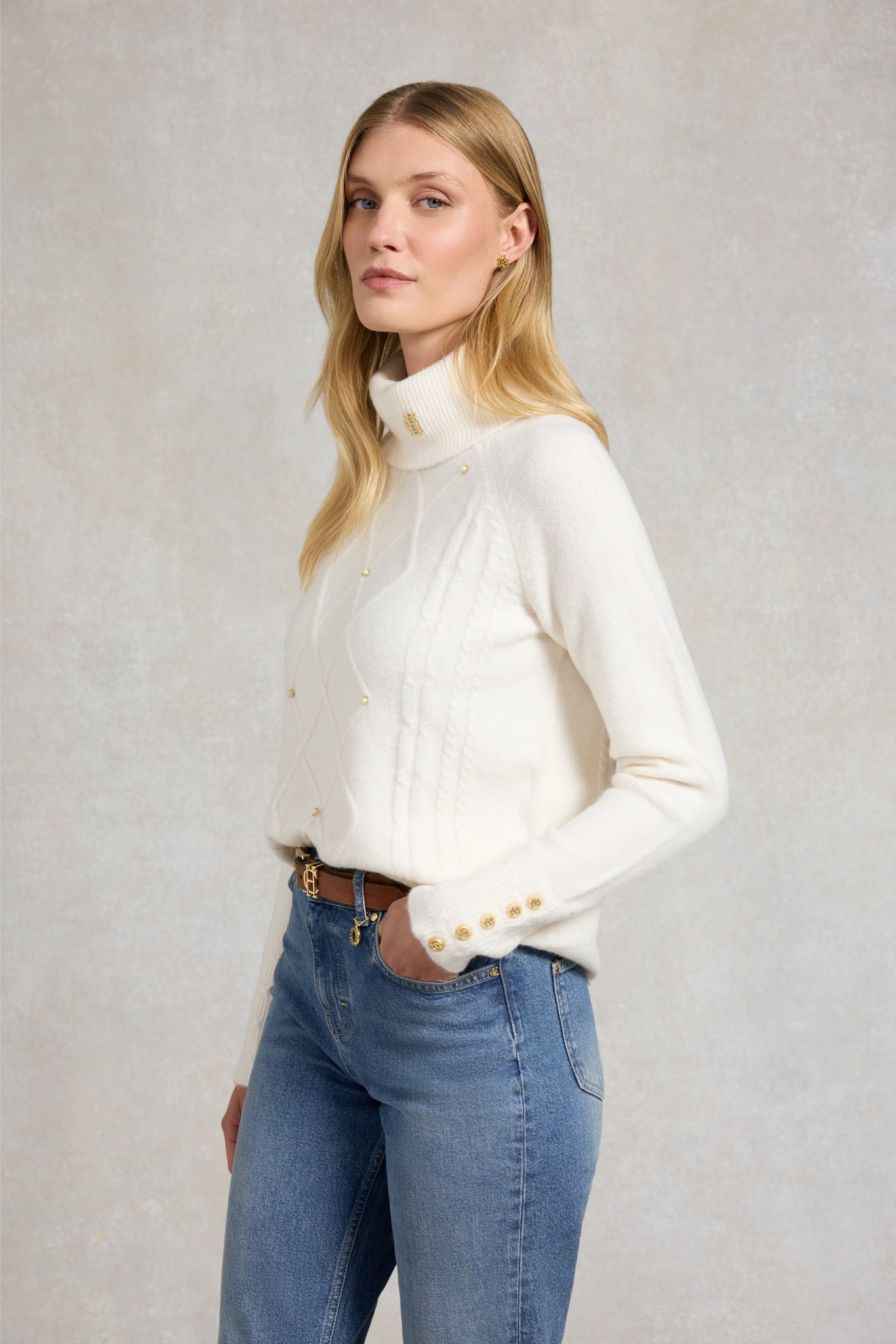 Harlow Roll Neck Knit (Ecru)