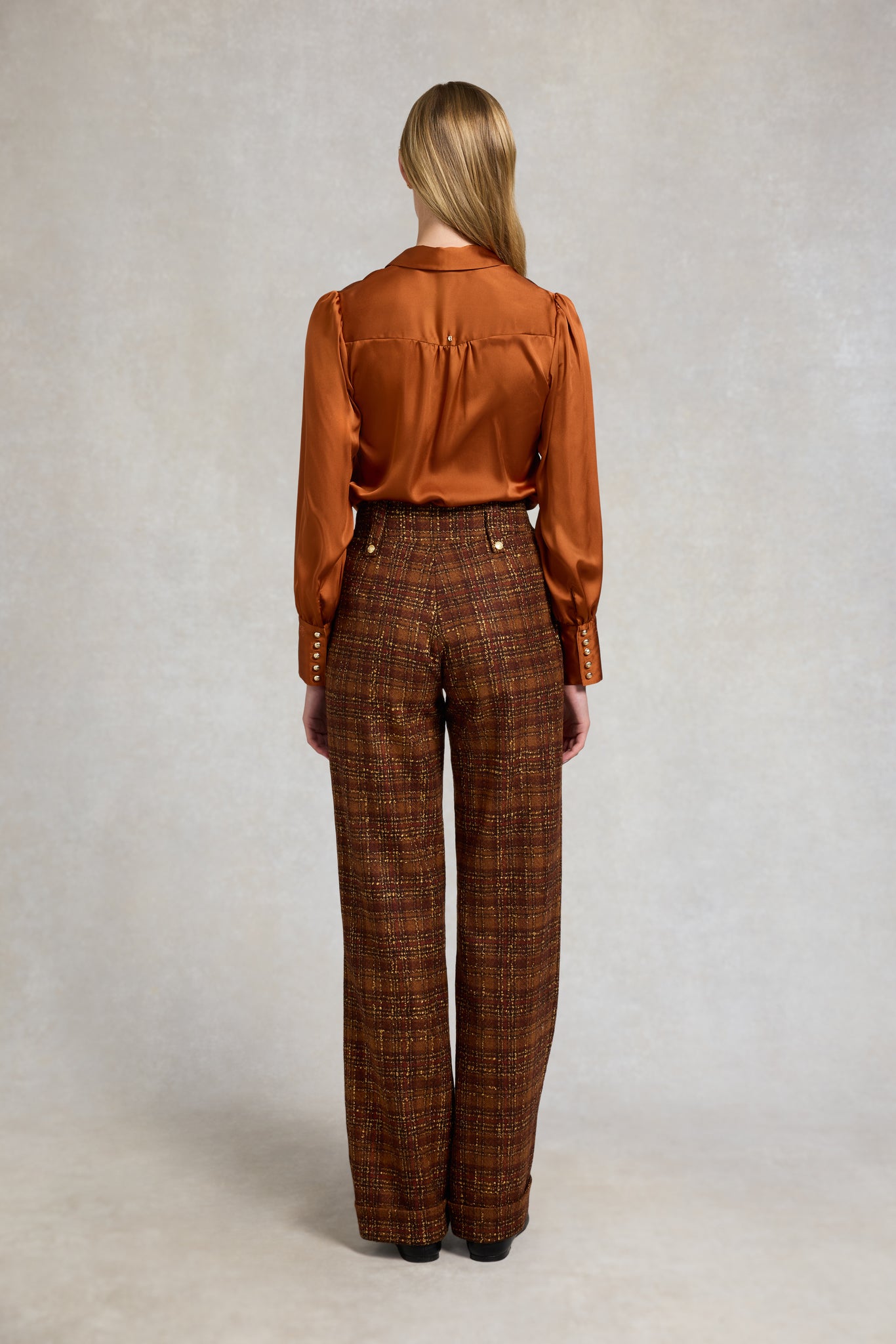 High Waisted Wide Leg Trouser (Amber Tweed)