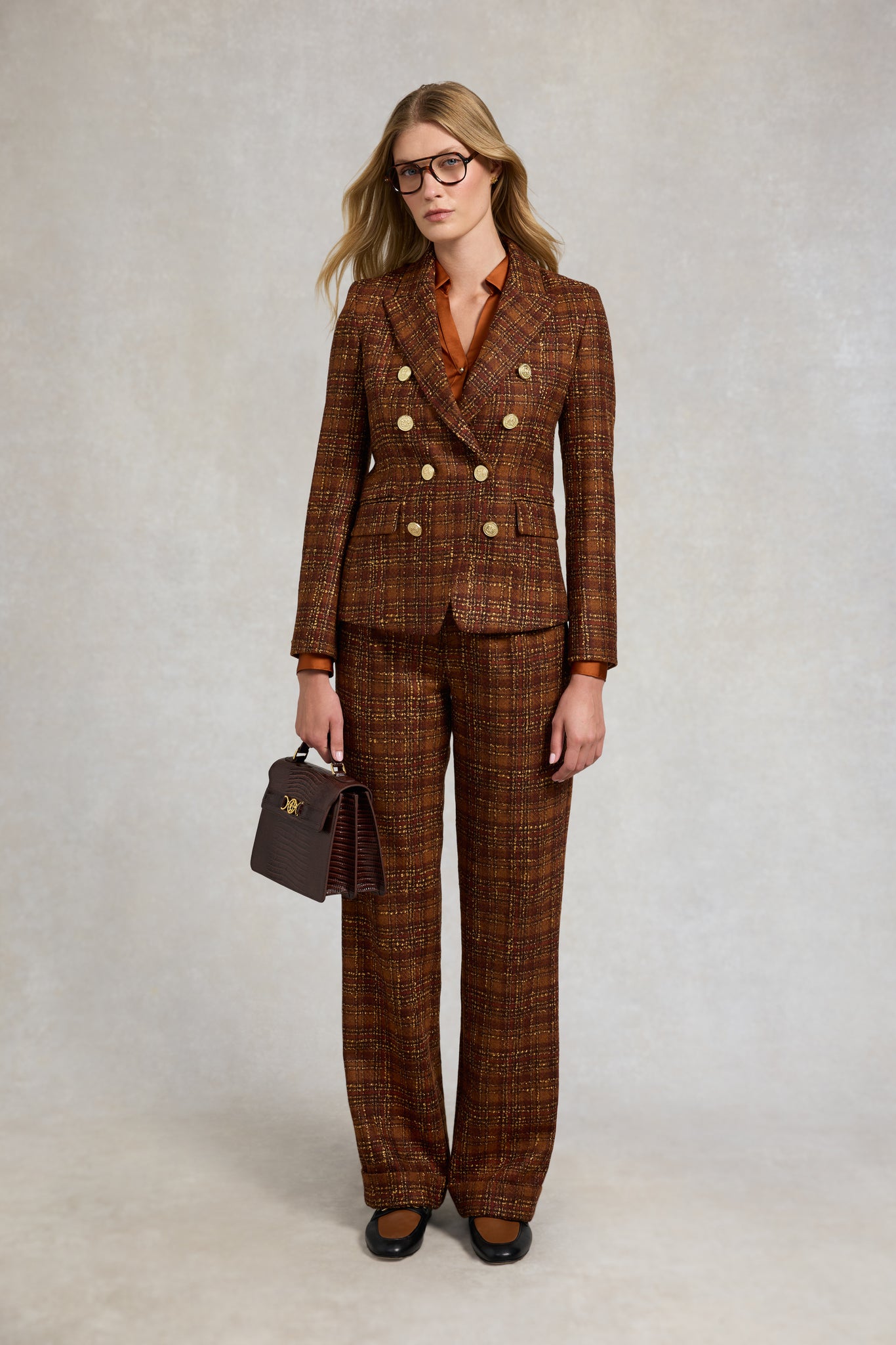 High Waisted Wide Leg Trouser (Amber Tweed)