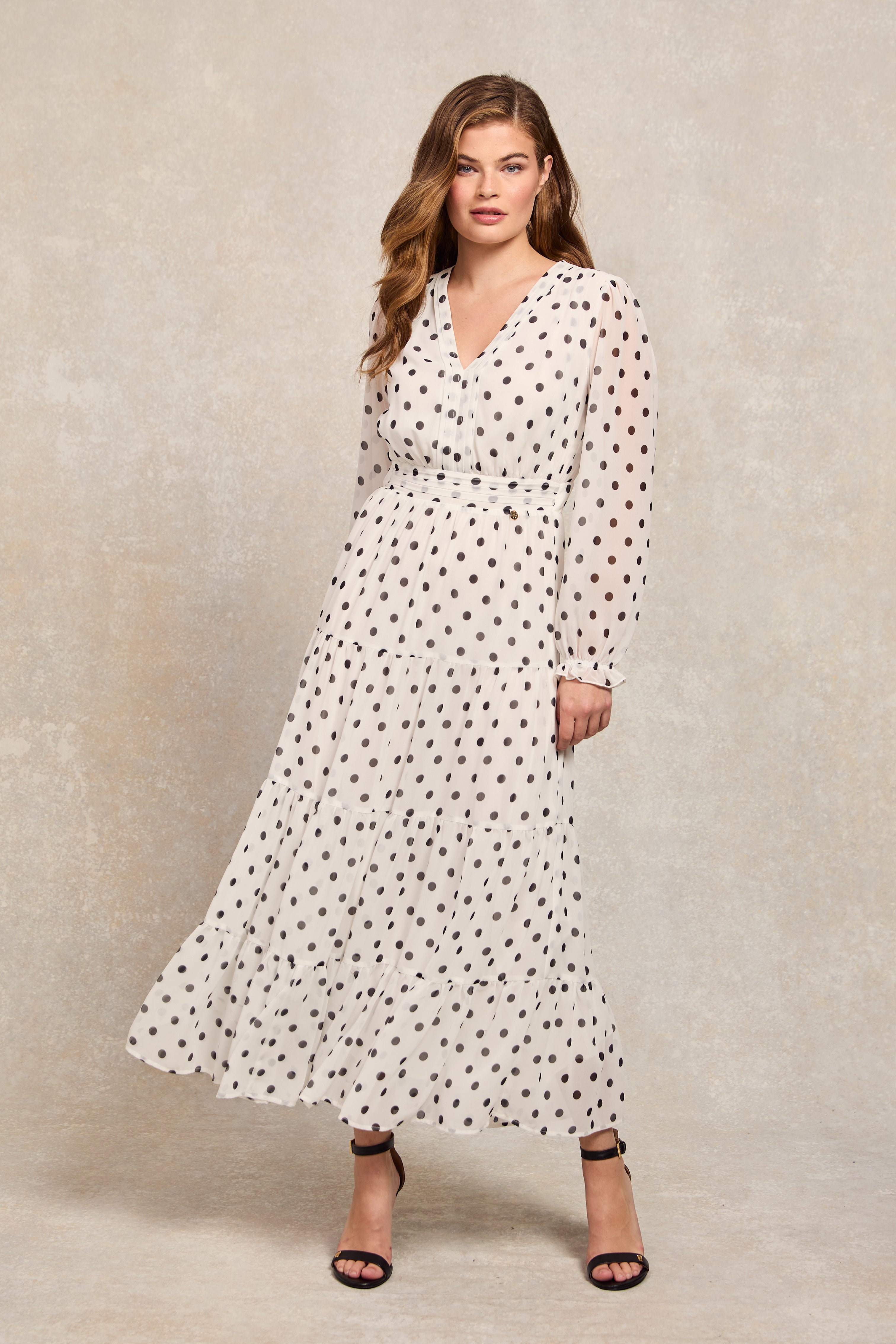 Bella Tiered Maxi Dress (White Black Polka Dot) – Holland Cooper