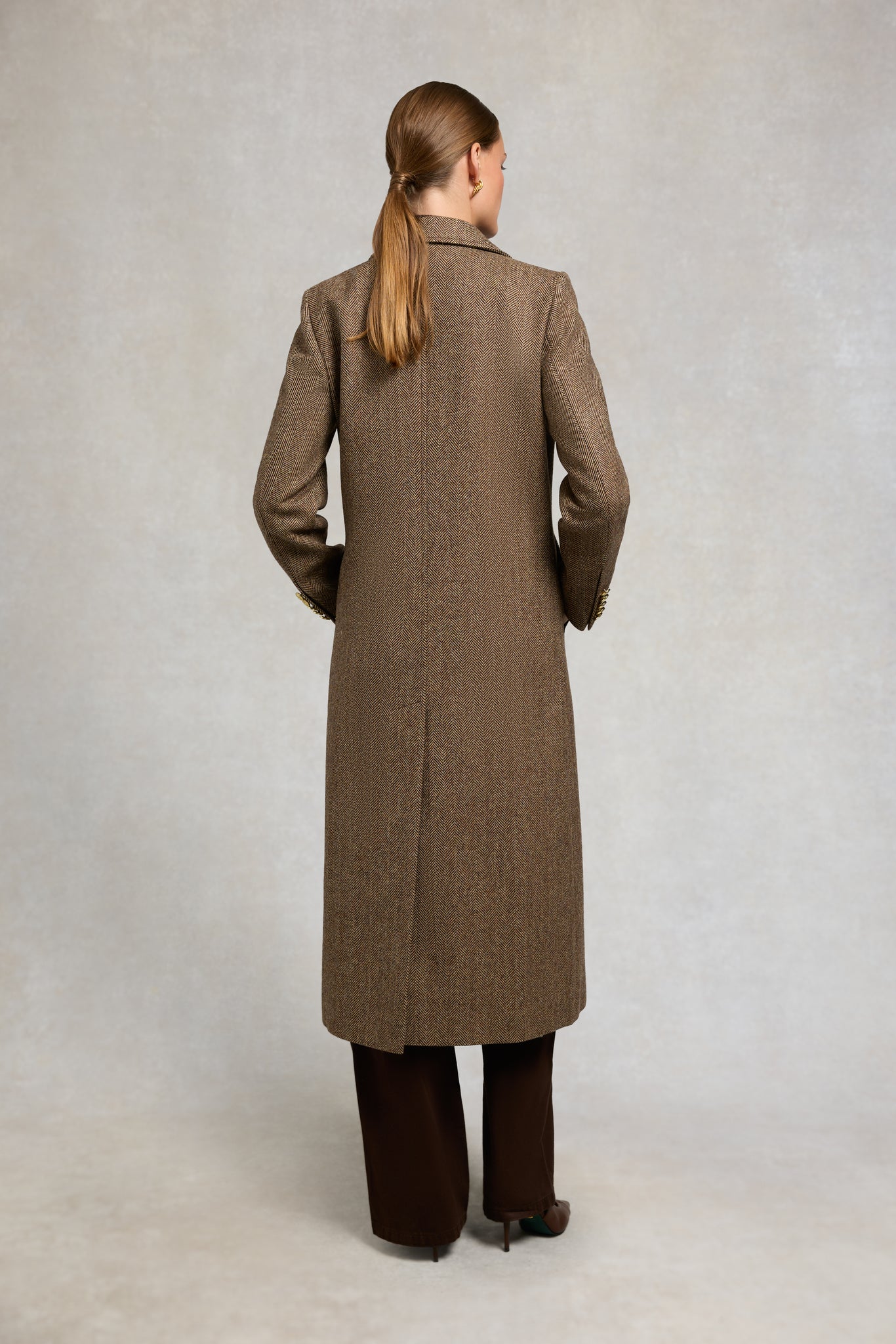 Double Breasted Coat (Large Scale Brown Herringbone)