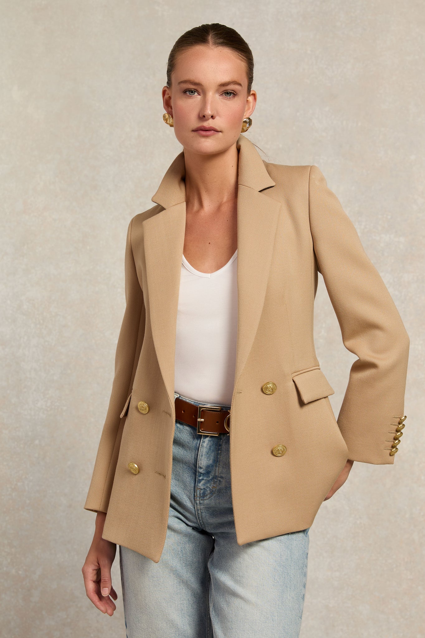 Double Breasted Blazer (Camel Twill) - Main Image